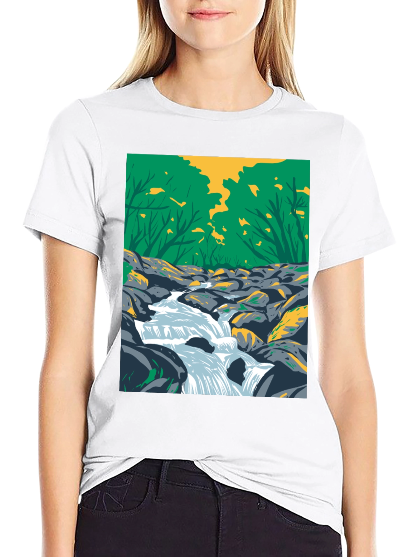 Nature Stream Graphic Black T-Shirt