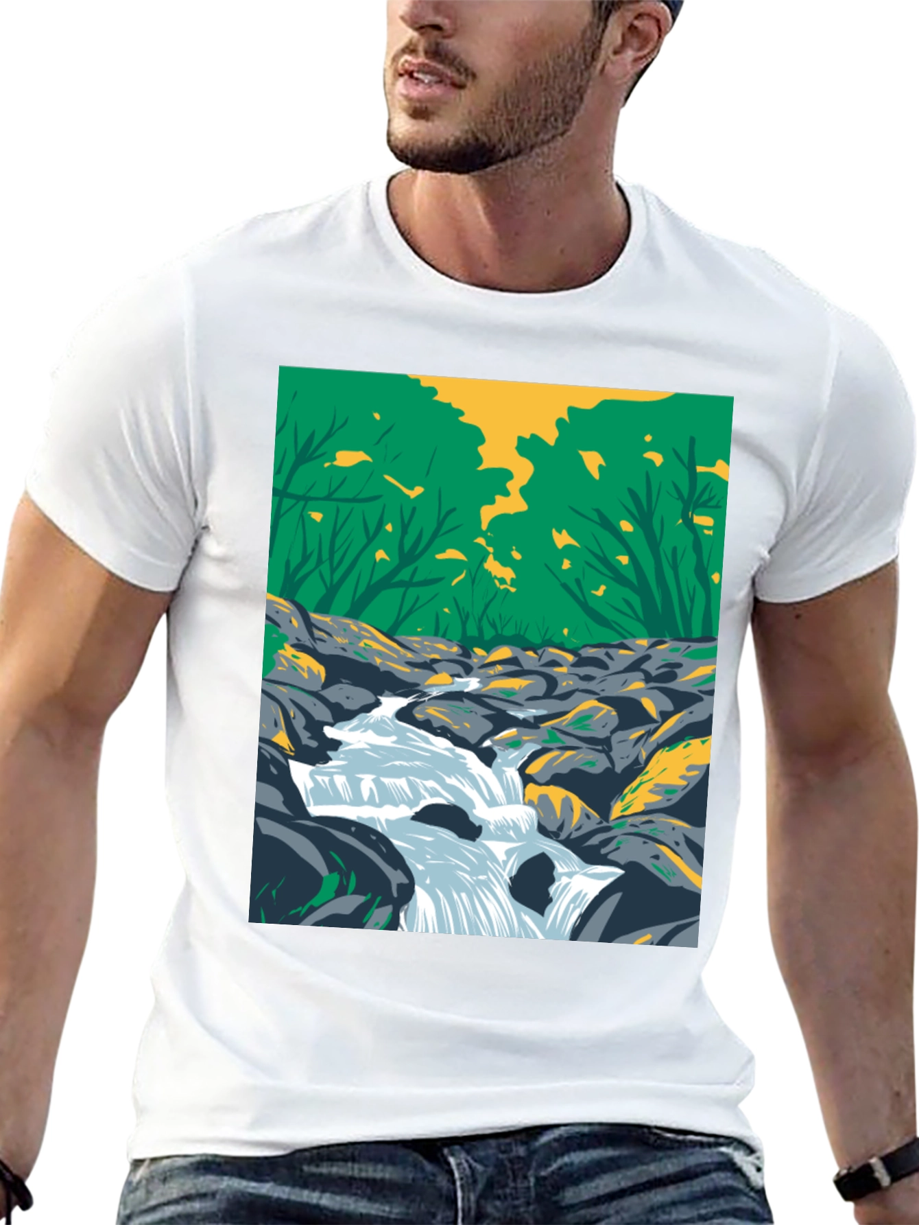 Nature Stream Graphic Black T-Shirt