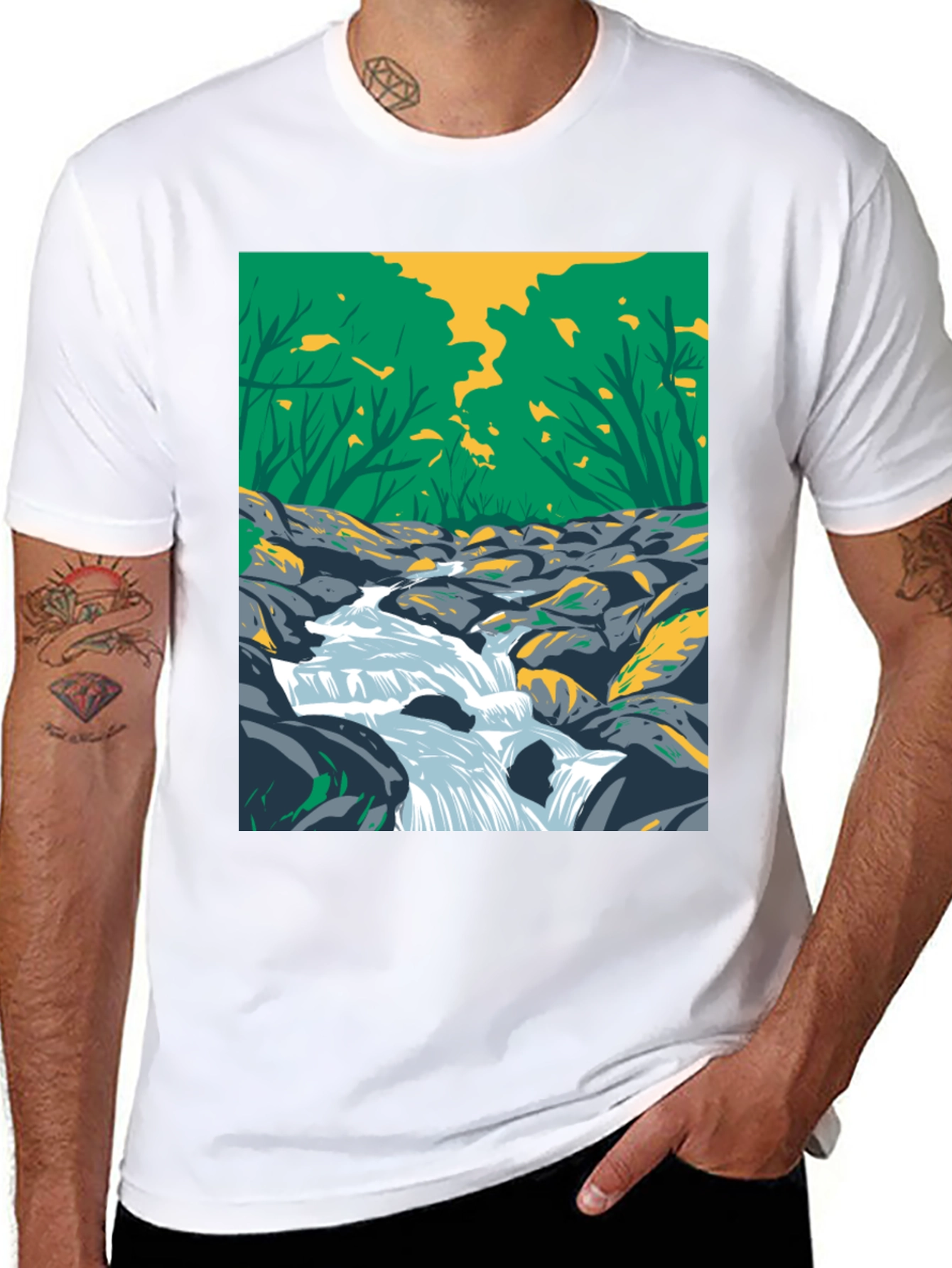 Nature Stream Graphic Black T-Shirt