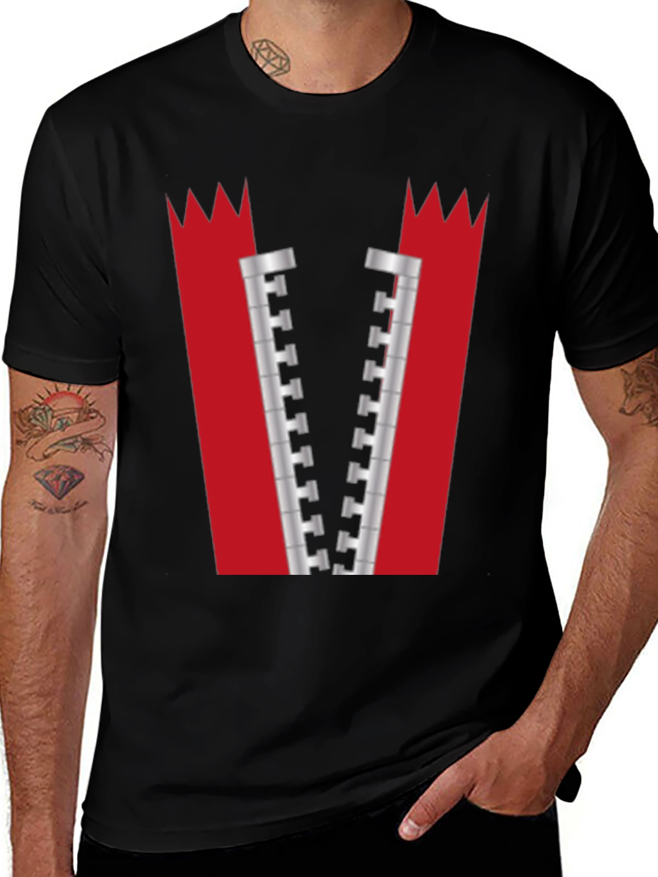 Novelty Zipper Graphic T-Shirt - Bold Black Tee