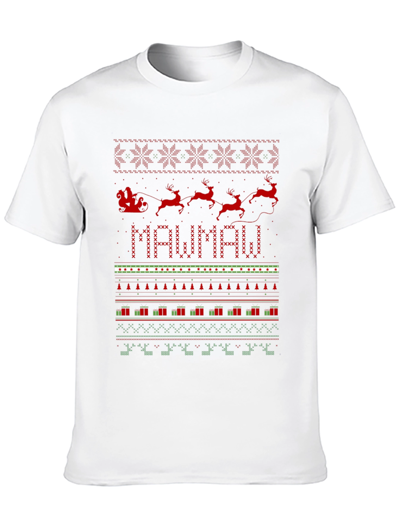 Festive MAWMAW Christmas Sweater Pattern T-Shirt