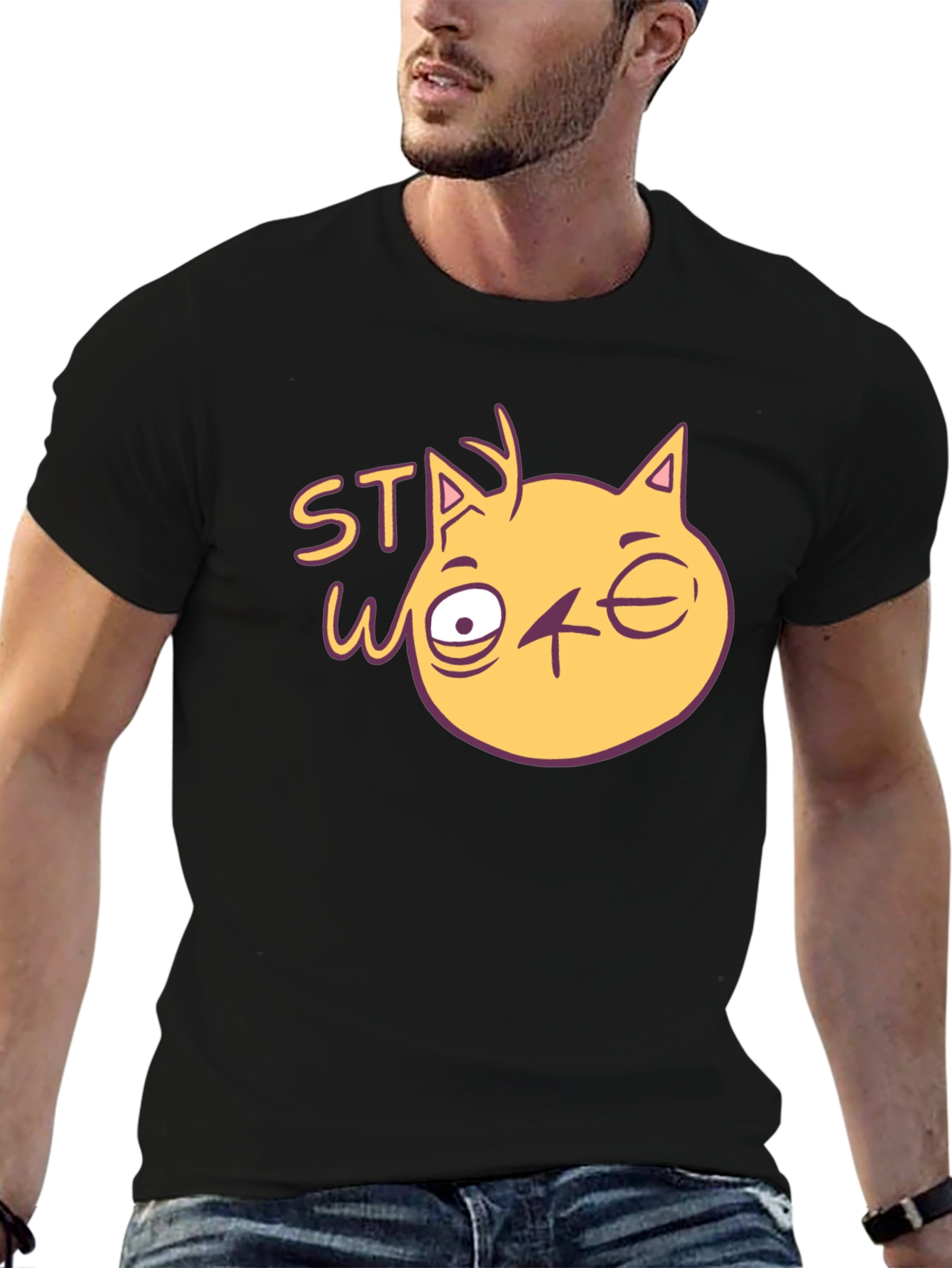 Stay Woke Cat Graphic T-Shirt