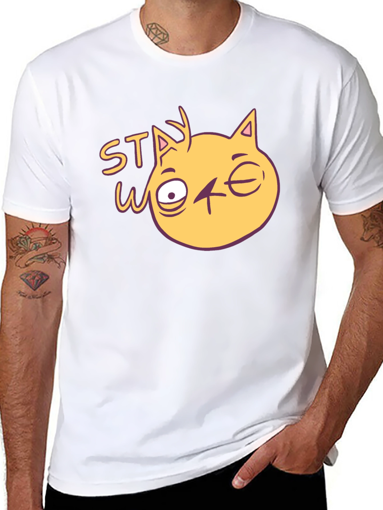 Stay Woke Cat Graphic T-Shirt