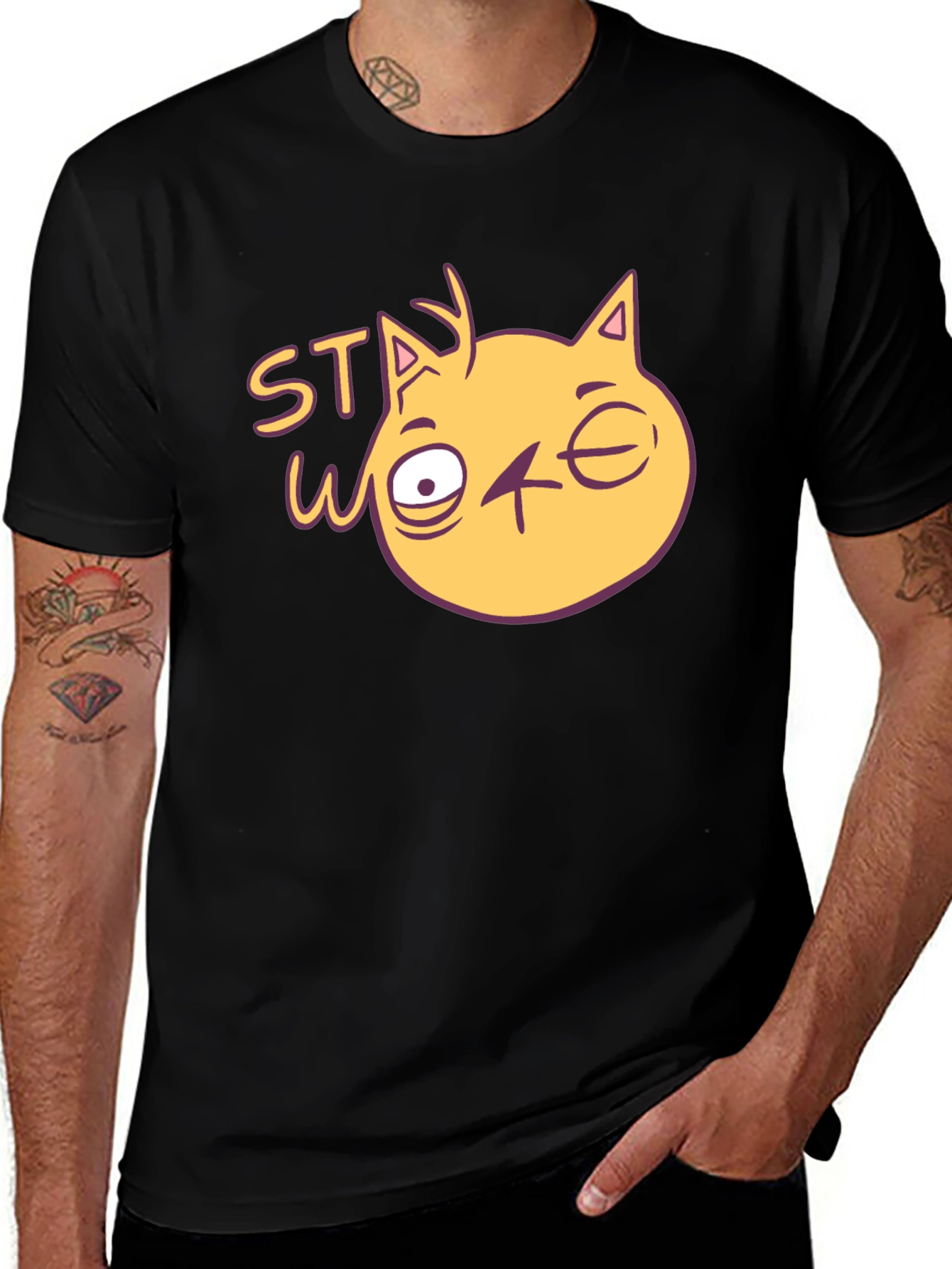 Stay Woke Cat Graphic T-Shirt