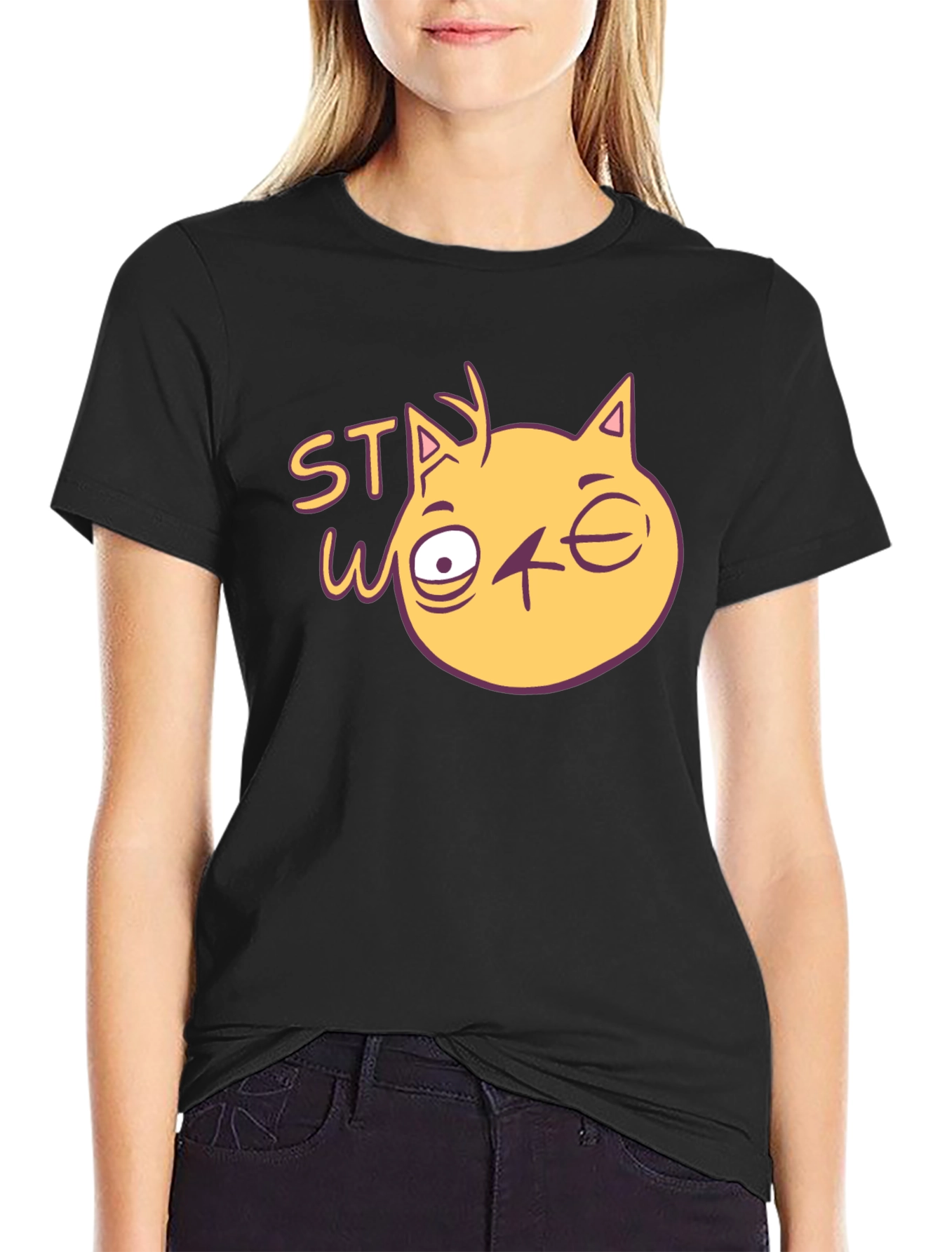 Stay Woke Cat Graphic T-Shirt