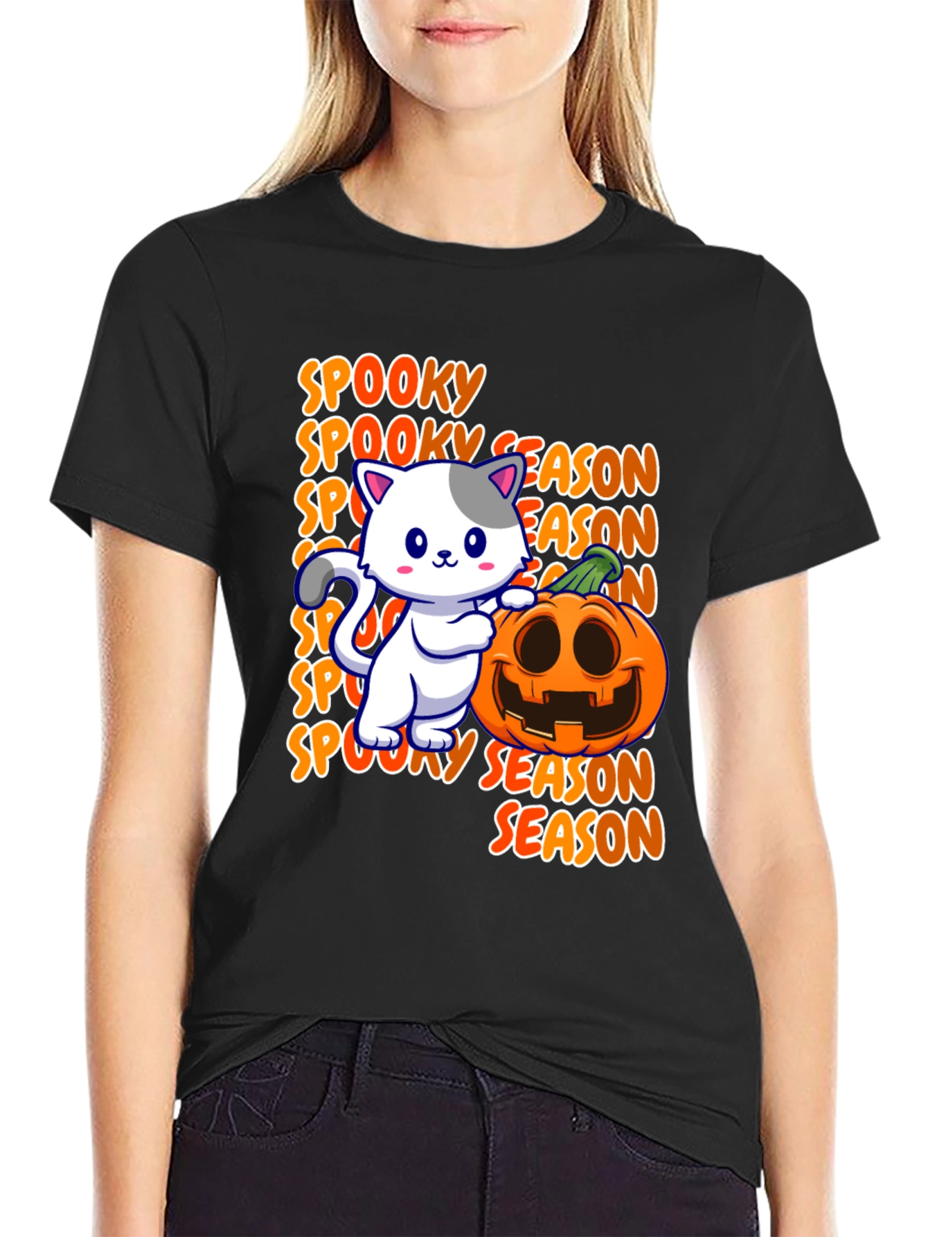 Spooky Season Cat & Pumpkin Graphic Tee