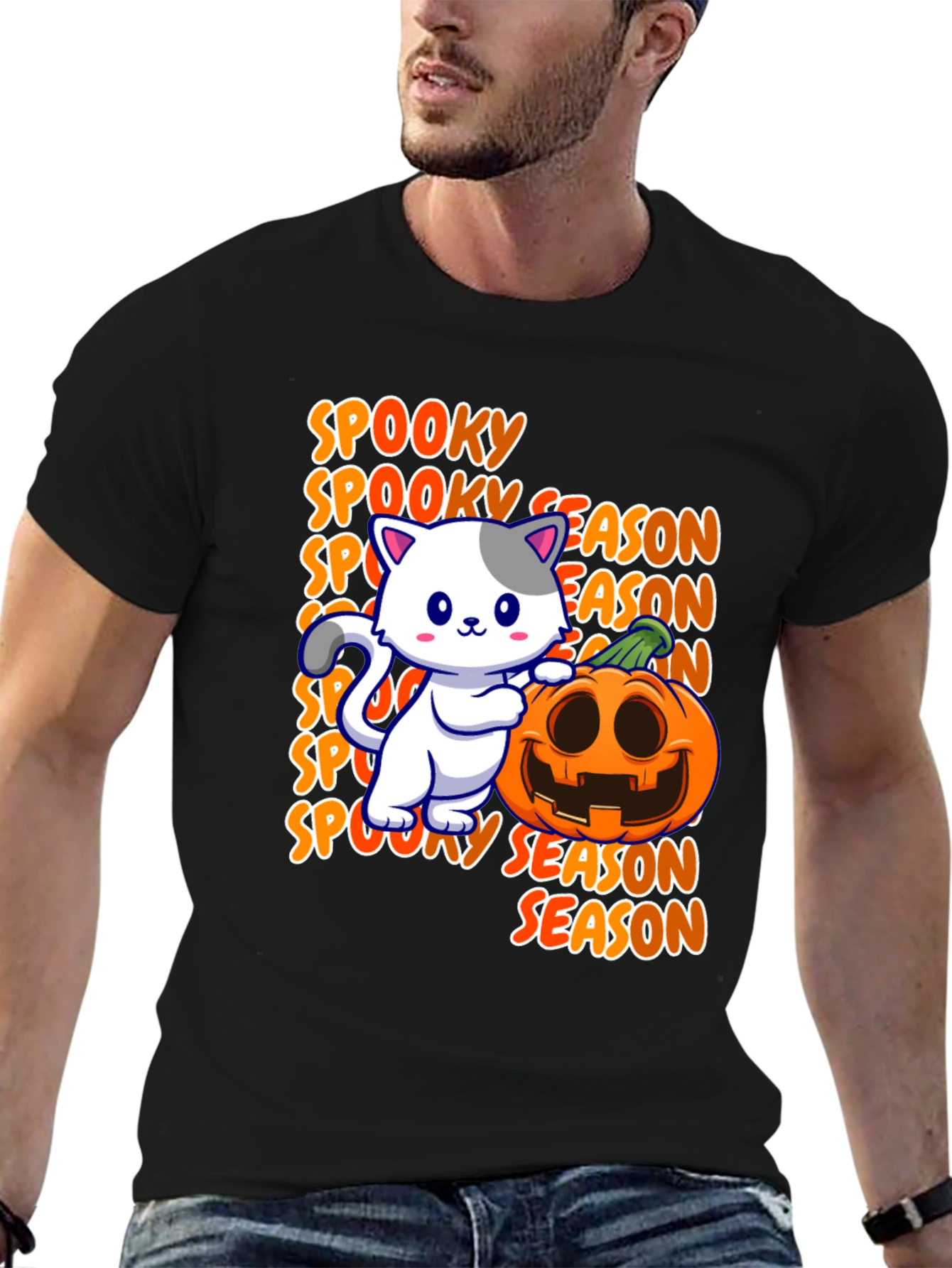 Spooky Season Cat & Pumpkin Graphic Tee