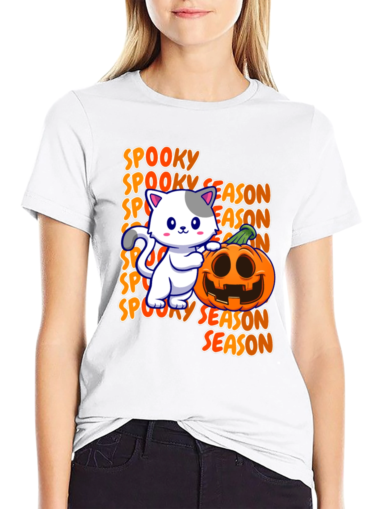Spooky Season Cat & Pumpkin Graphic Tee