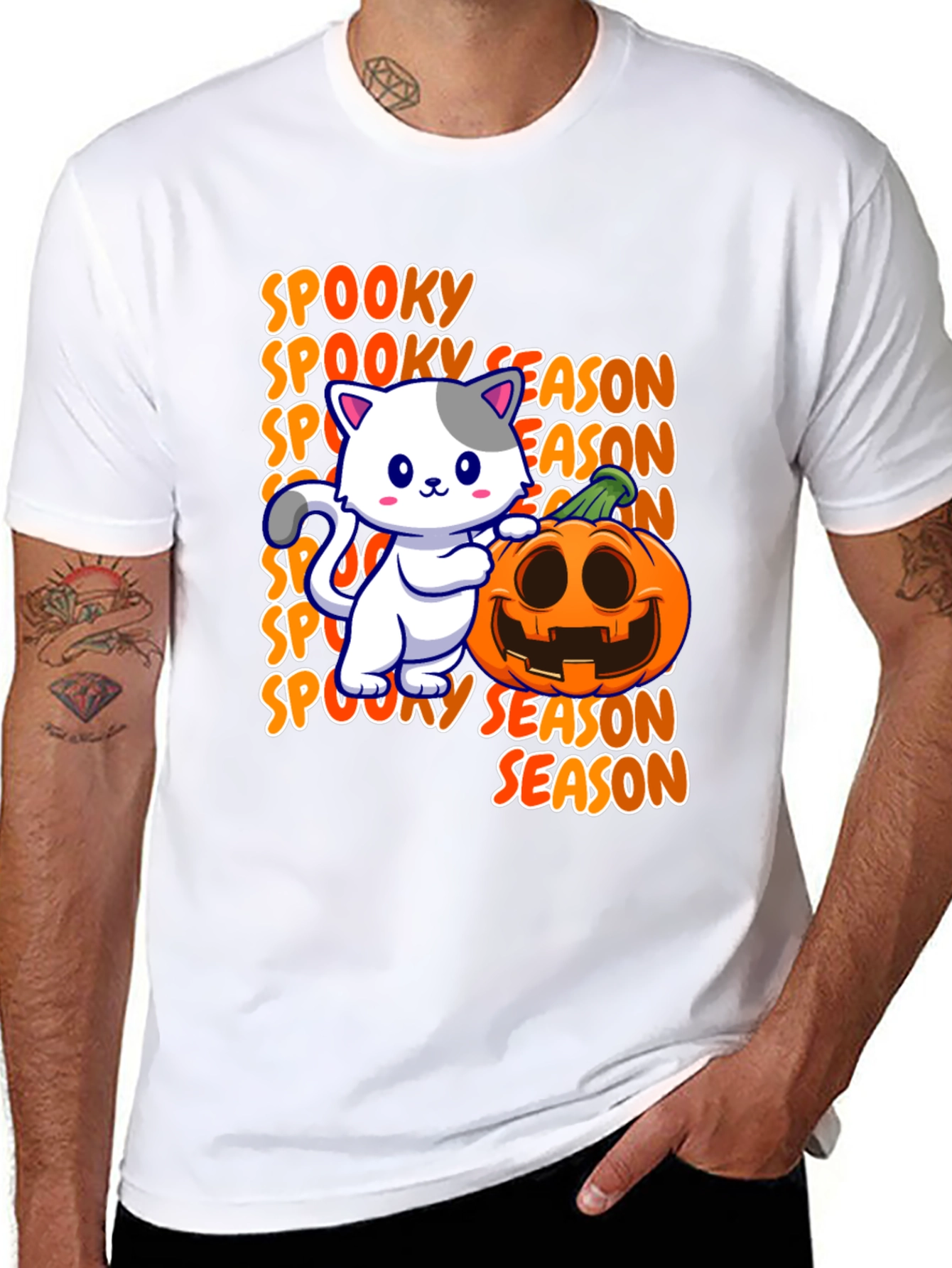 Spooky Season Cat & Pumpkin Graphic Tee