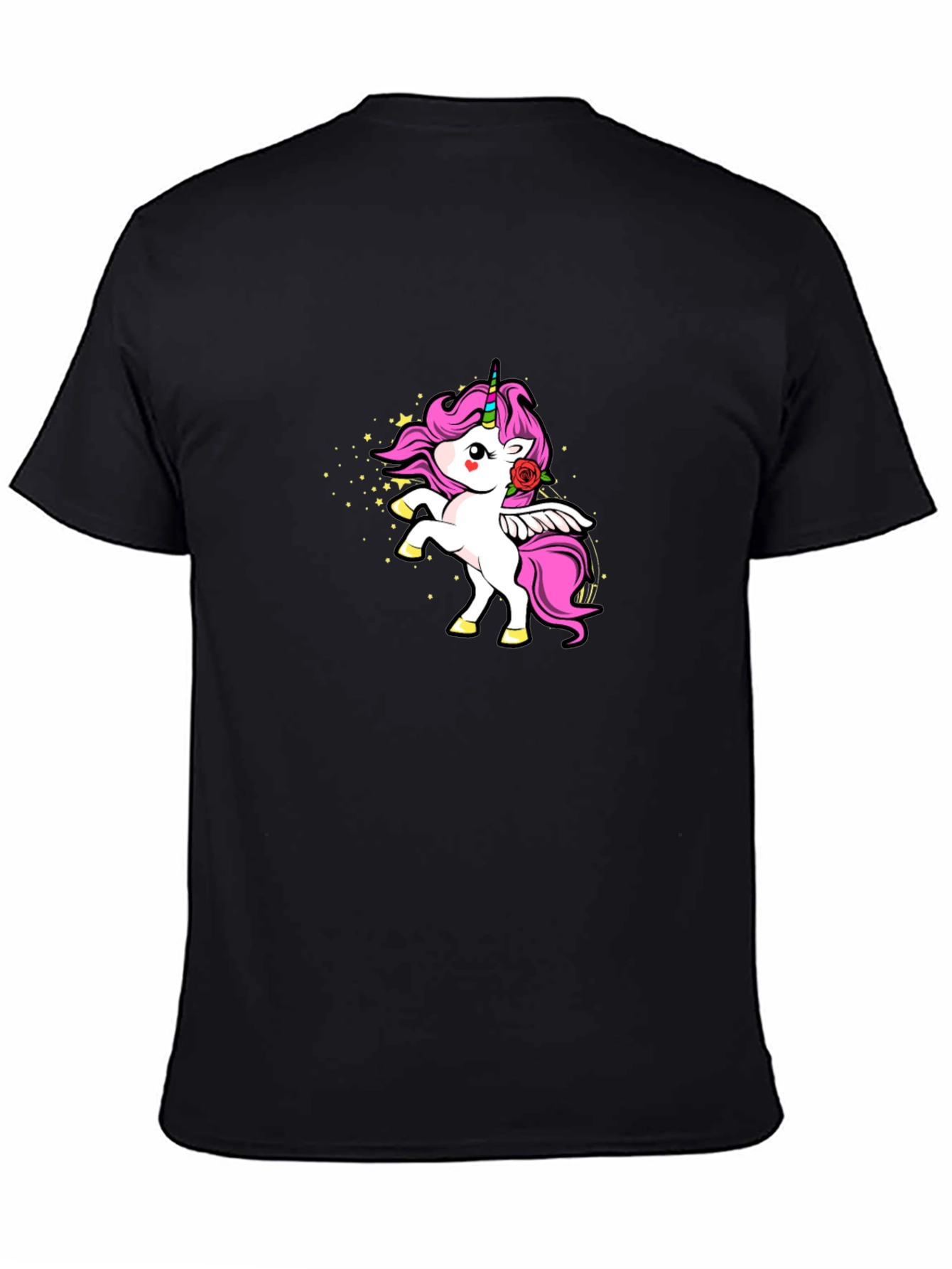Unicorn Rose Graphic Black T-Shirt