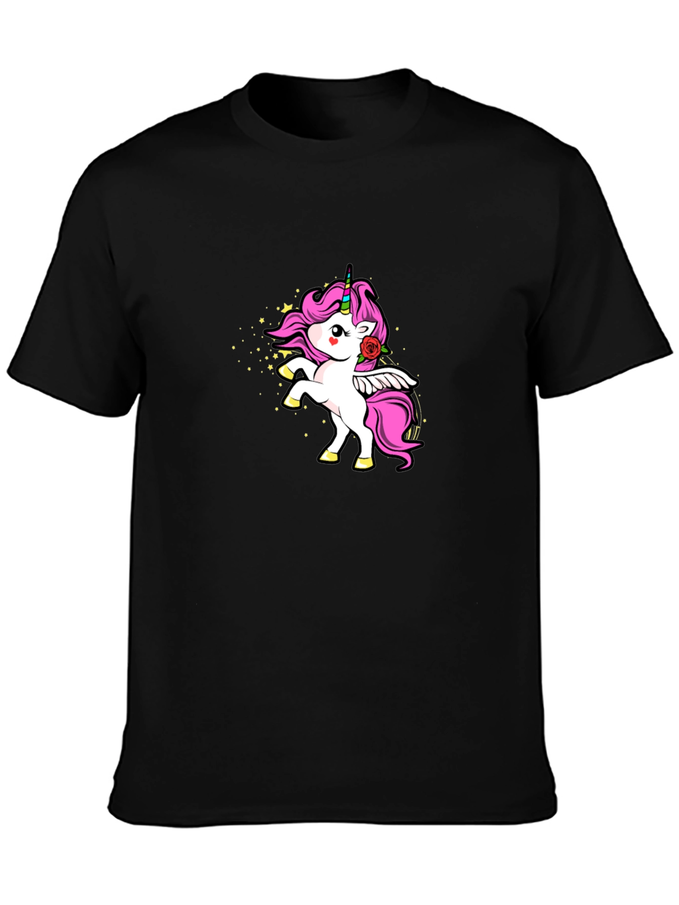 Unicorn Rose Graphic Black T-Shirt