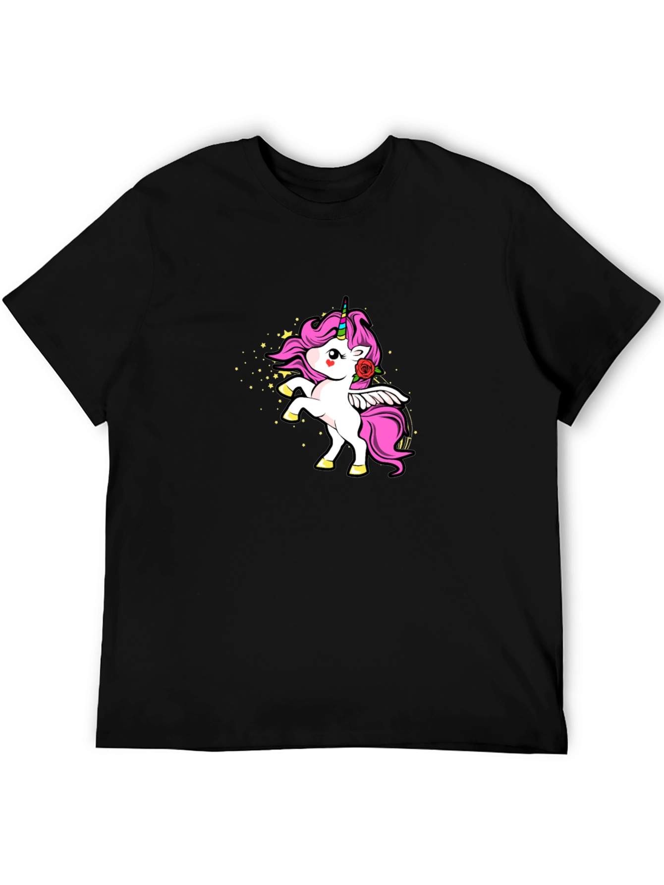 Unicorn Rose Graphic Black T-Shirt