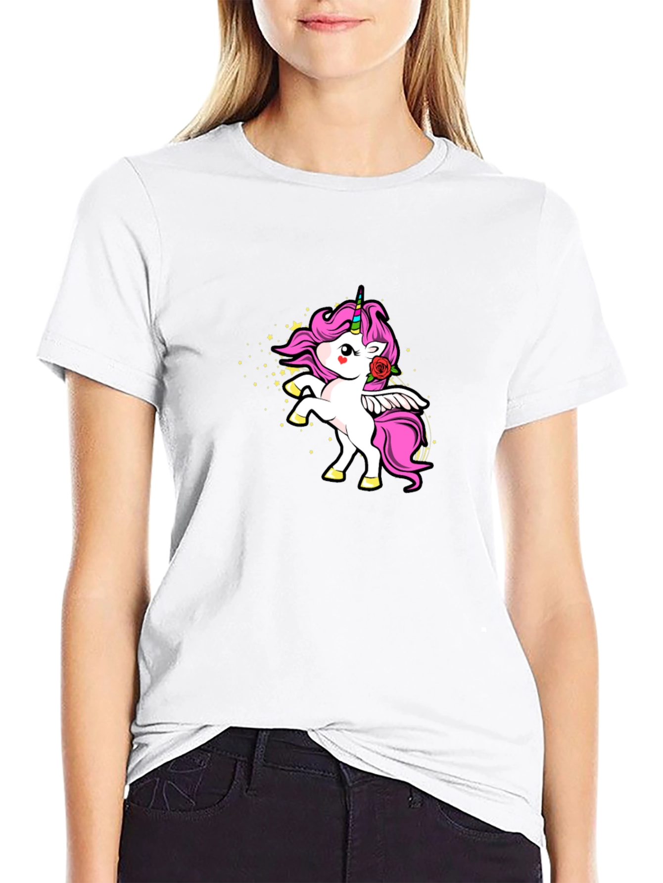 Unicorn Rose Graphic Black T-Shirt