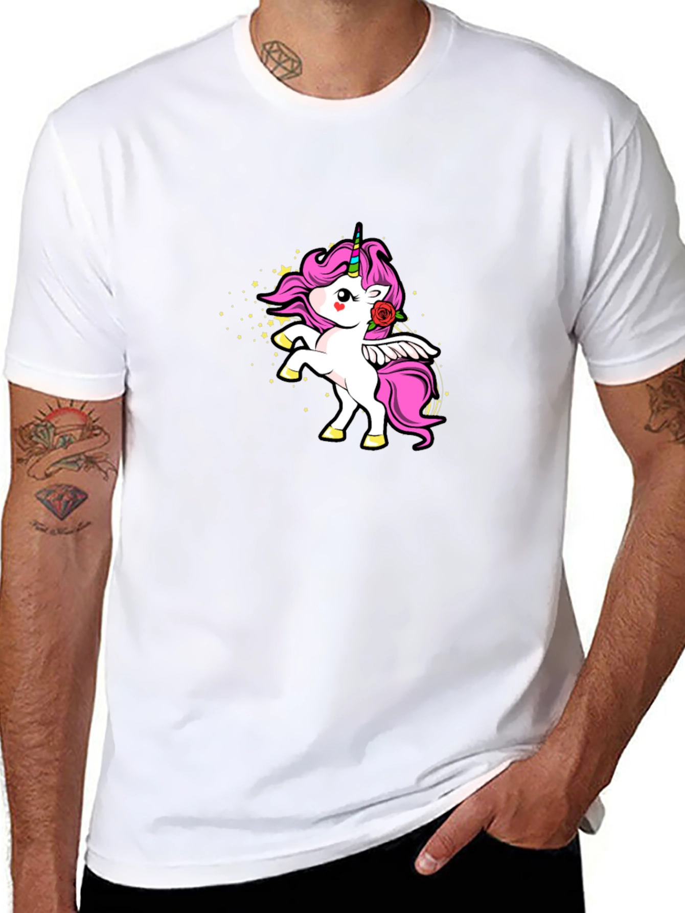 Unicorn Rose Graphic Black T-Shirt