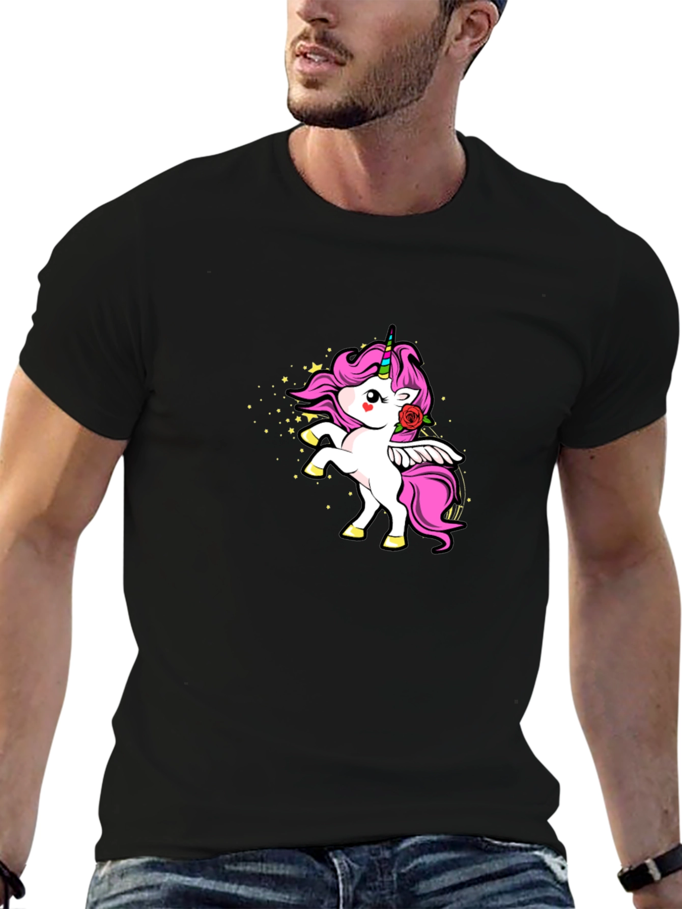 Unicorn Rose Graphic Black T-Shirt