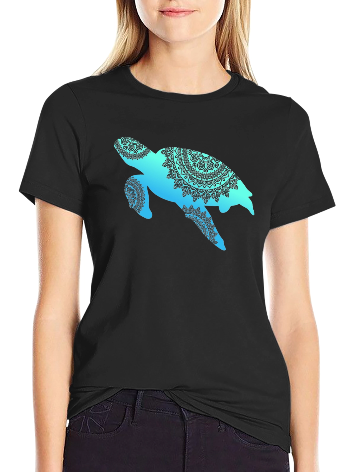 Turtle Mandala Graphic Tee - Black