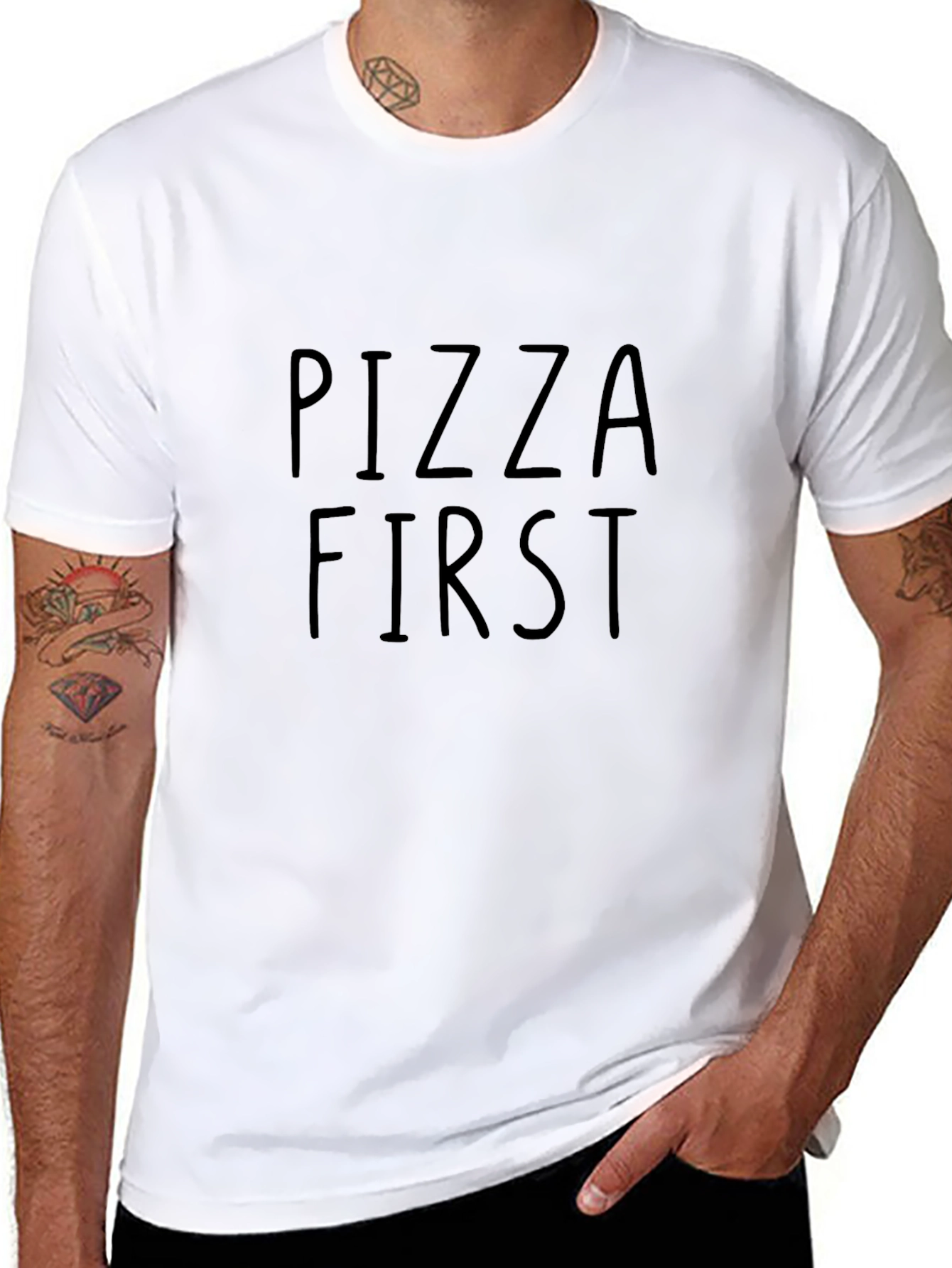 Pizza First Graphic Tee - Black Cotton T-Shirt