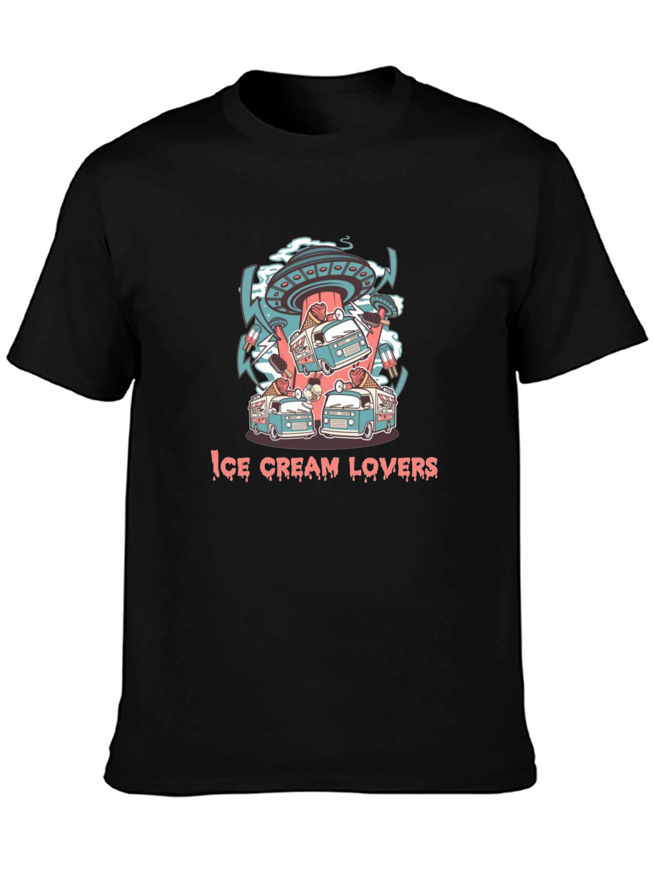 Ice Cream Lovers Graphic Black T-Shirt