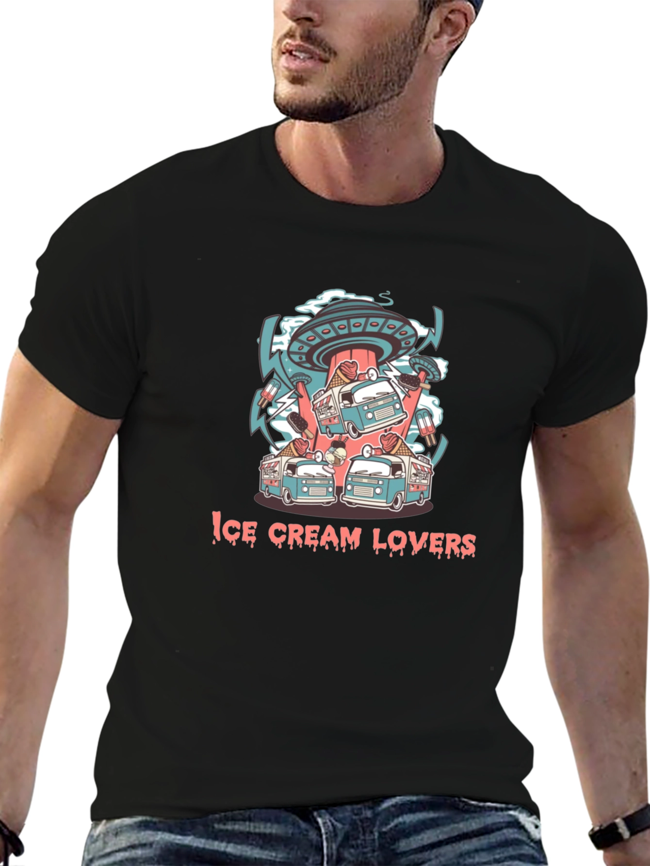 Ice Cream Lovers Graphic Black T-Shirt