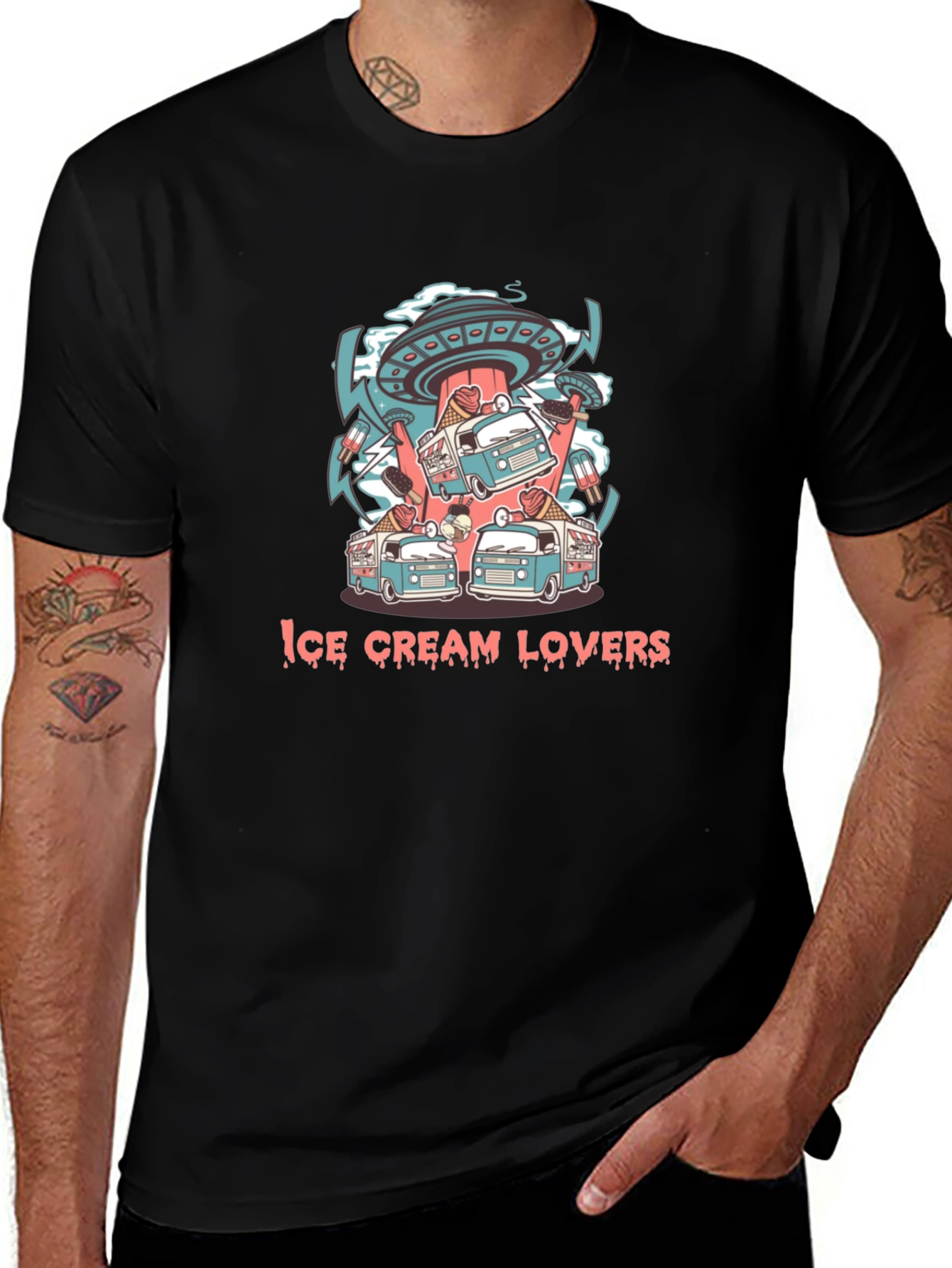 Ice Cream Lovers Graphic Black T-Shirt