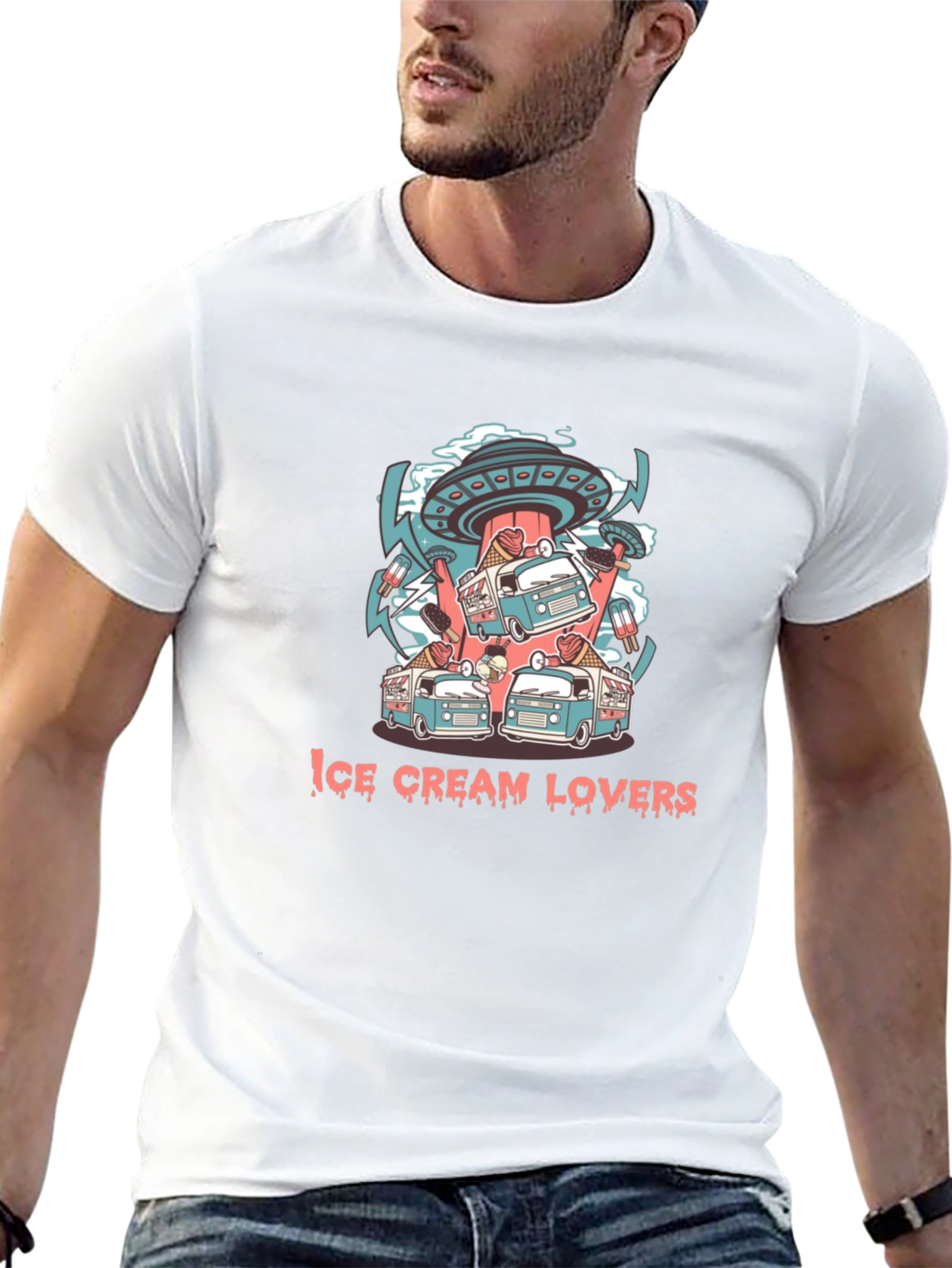 Ice Cream Lovers Graphic Black T-Shirt