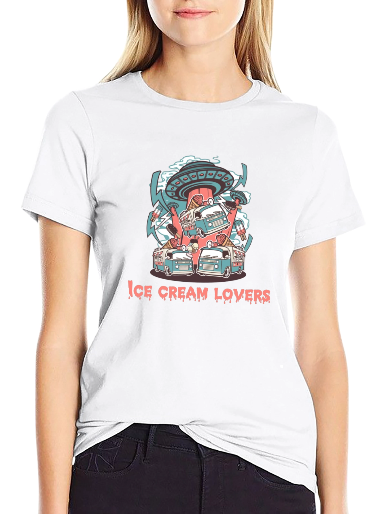 Ice Cream Lovers Graphic Black T-Shirt