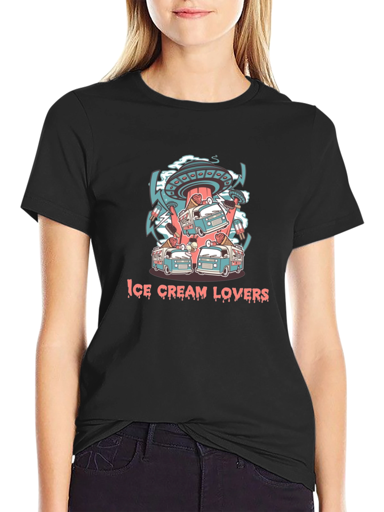 Ice Cream Lovers Graphic Black T-Shirt