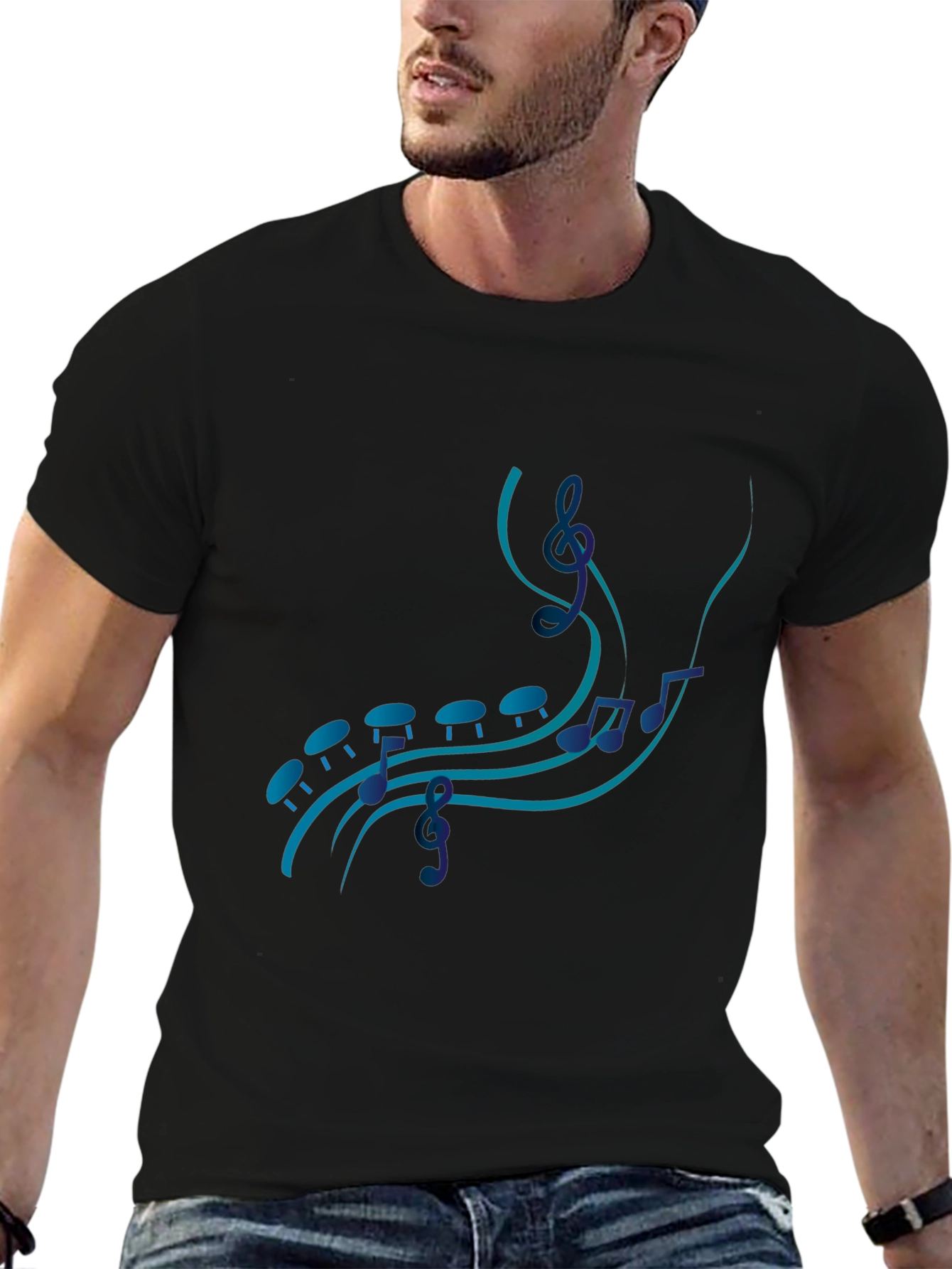 Musical Note Graphic Black T-Shirt