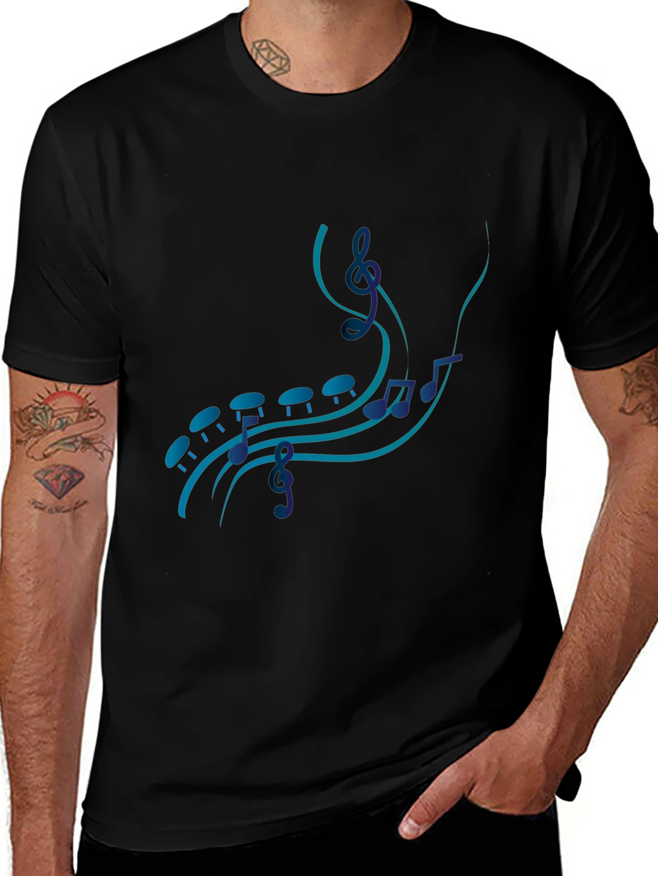 Musical Note Graphic Black T-Shirt