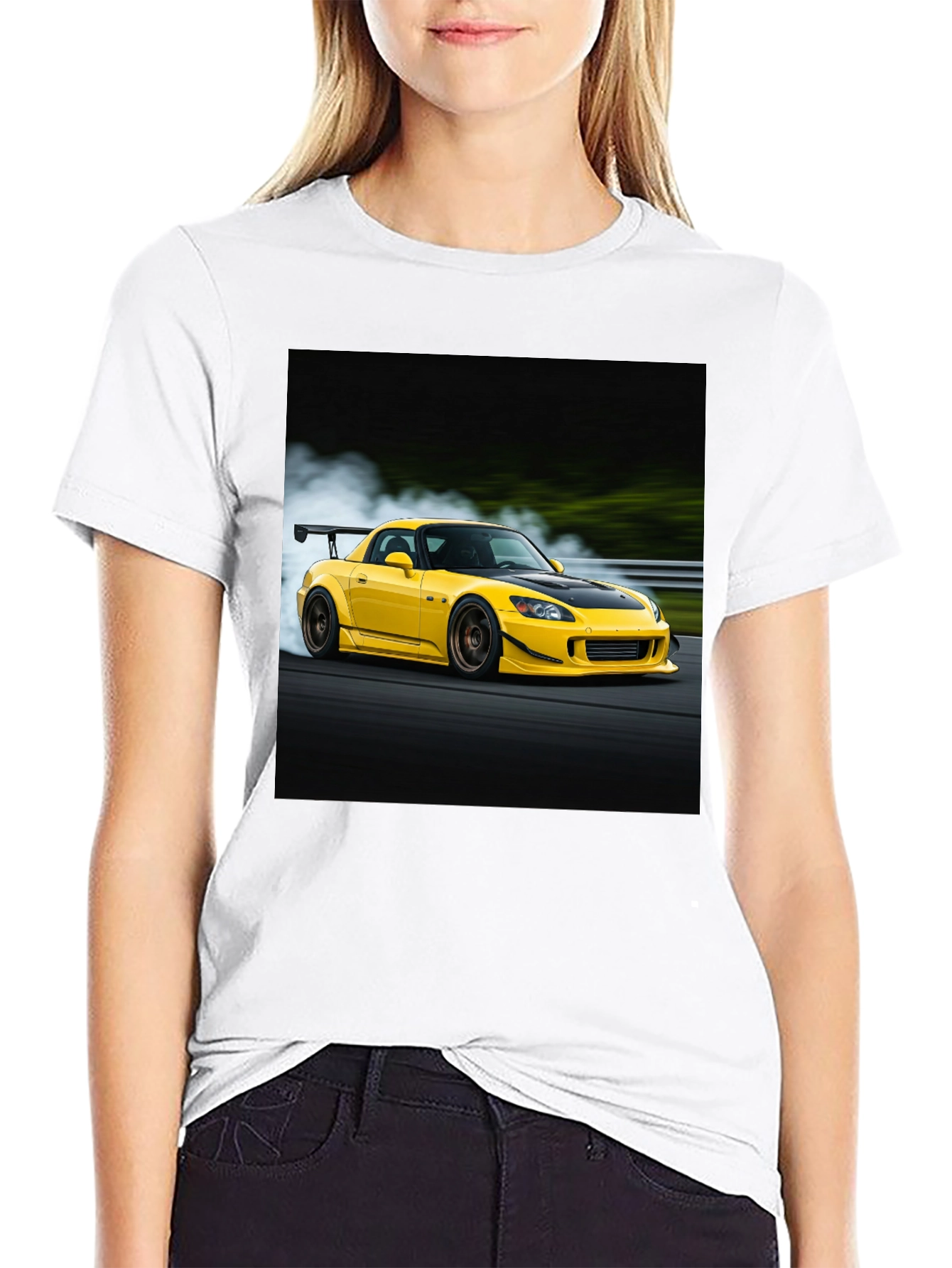 Yellow Car Graphic Tee - Black Cotton Blend
