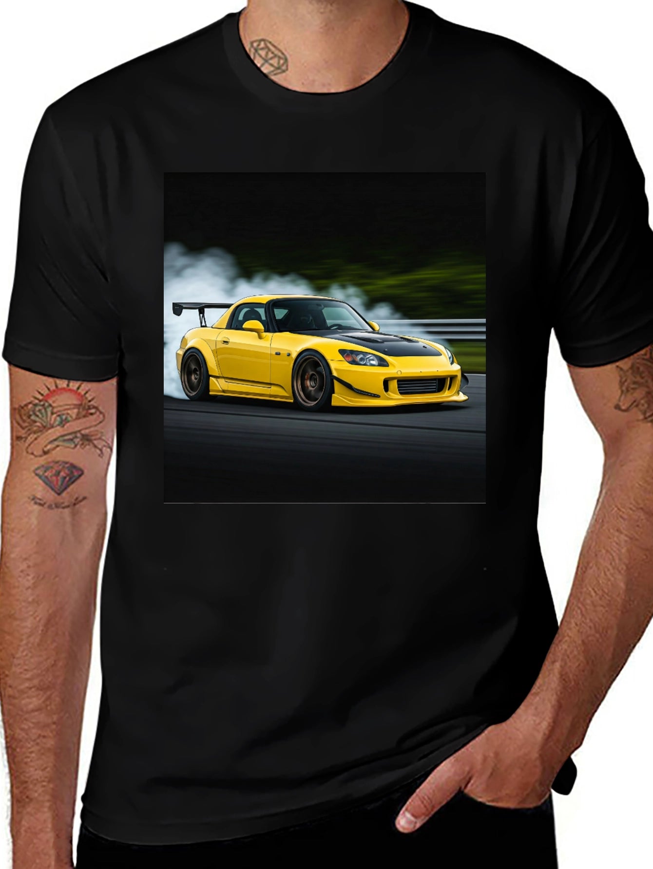 Yellow Car Graphic Tee - Black Cotton Blend