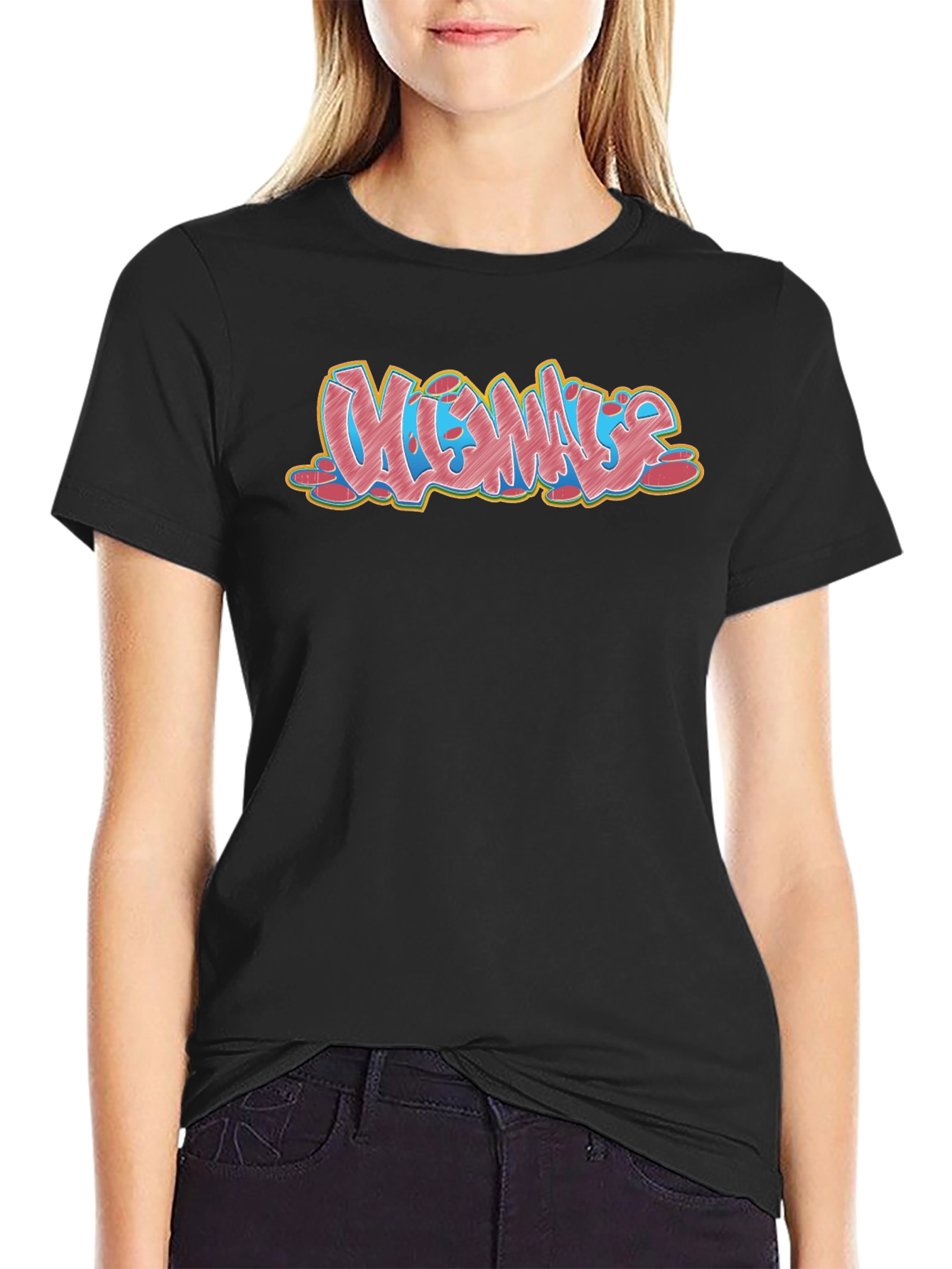 Mens Black Graphic T-Shirt - Vibes Graffiti Design