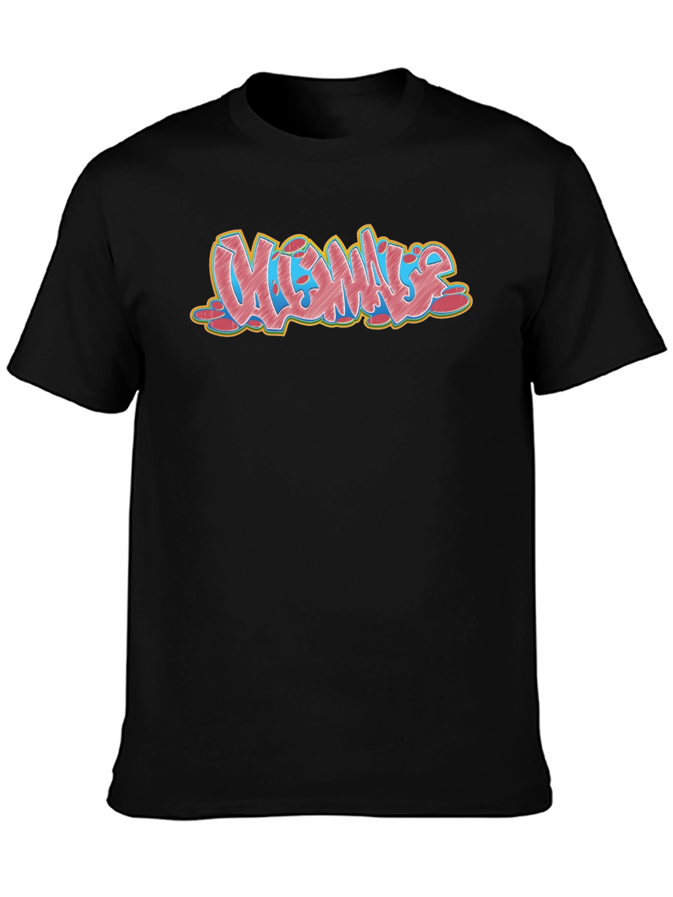 Mens Black Graphic T-Shirt - Vibes Graffiti Design