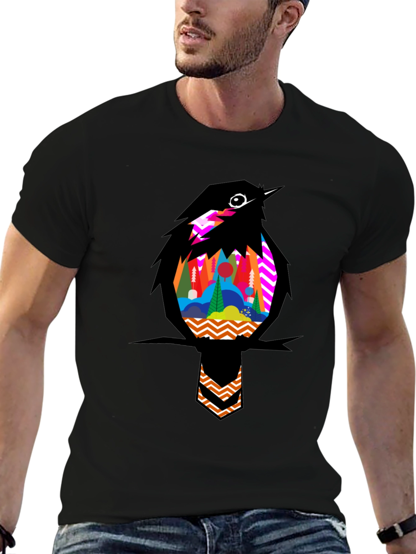 Bird Graphic Tee - Stylish Mens Black T-Shirt