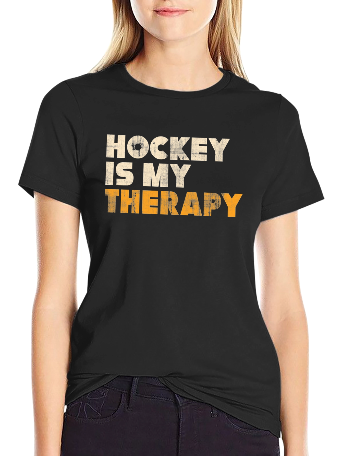 Hockey Is My Therapy Mens Black Graphic Tee