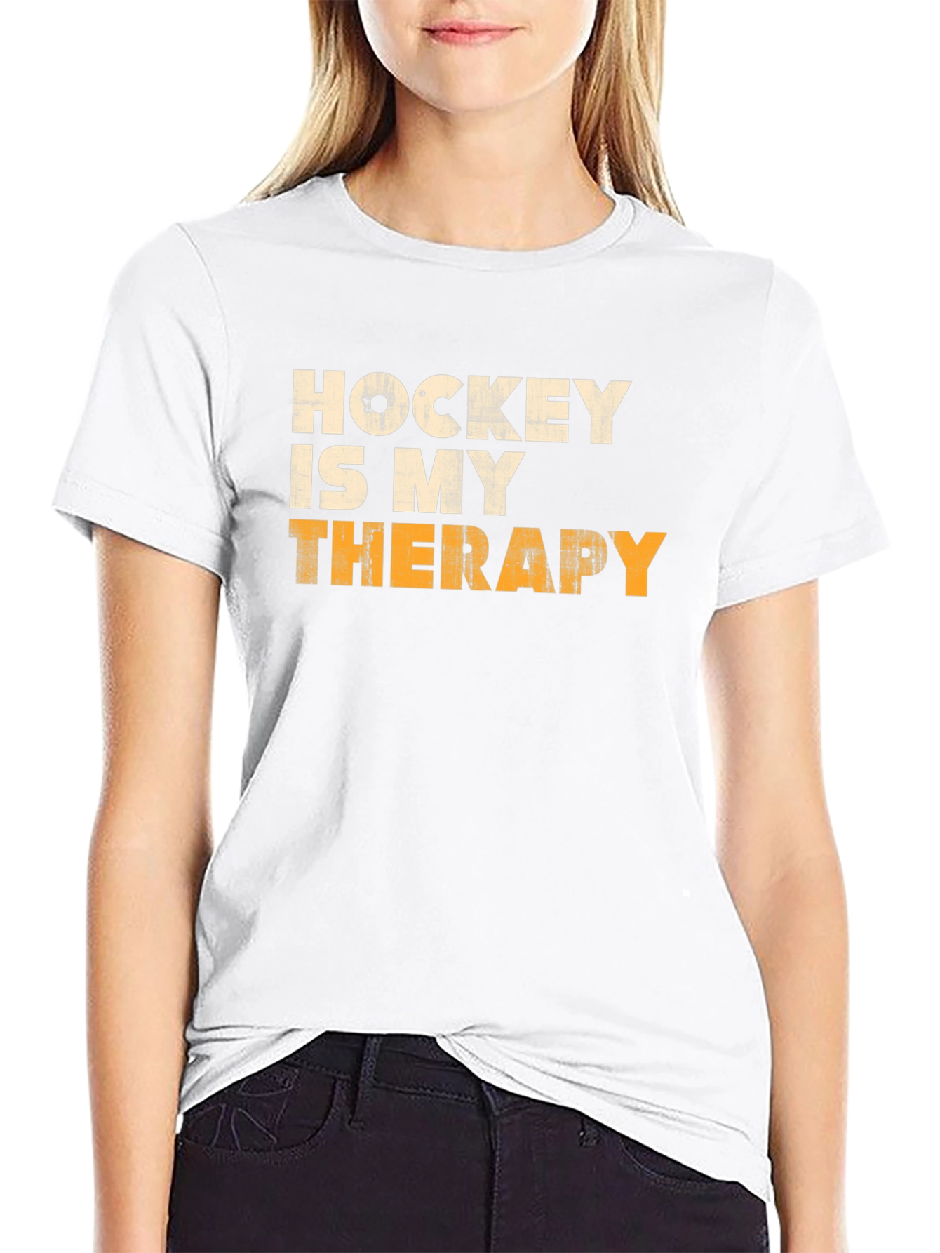 Hockey Is My Therapy Mens Black Graphic Tee