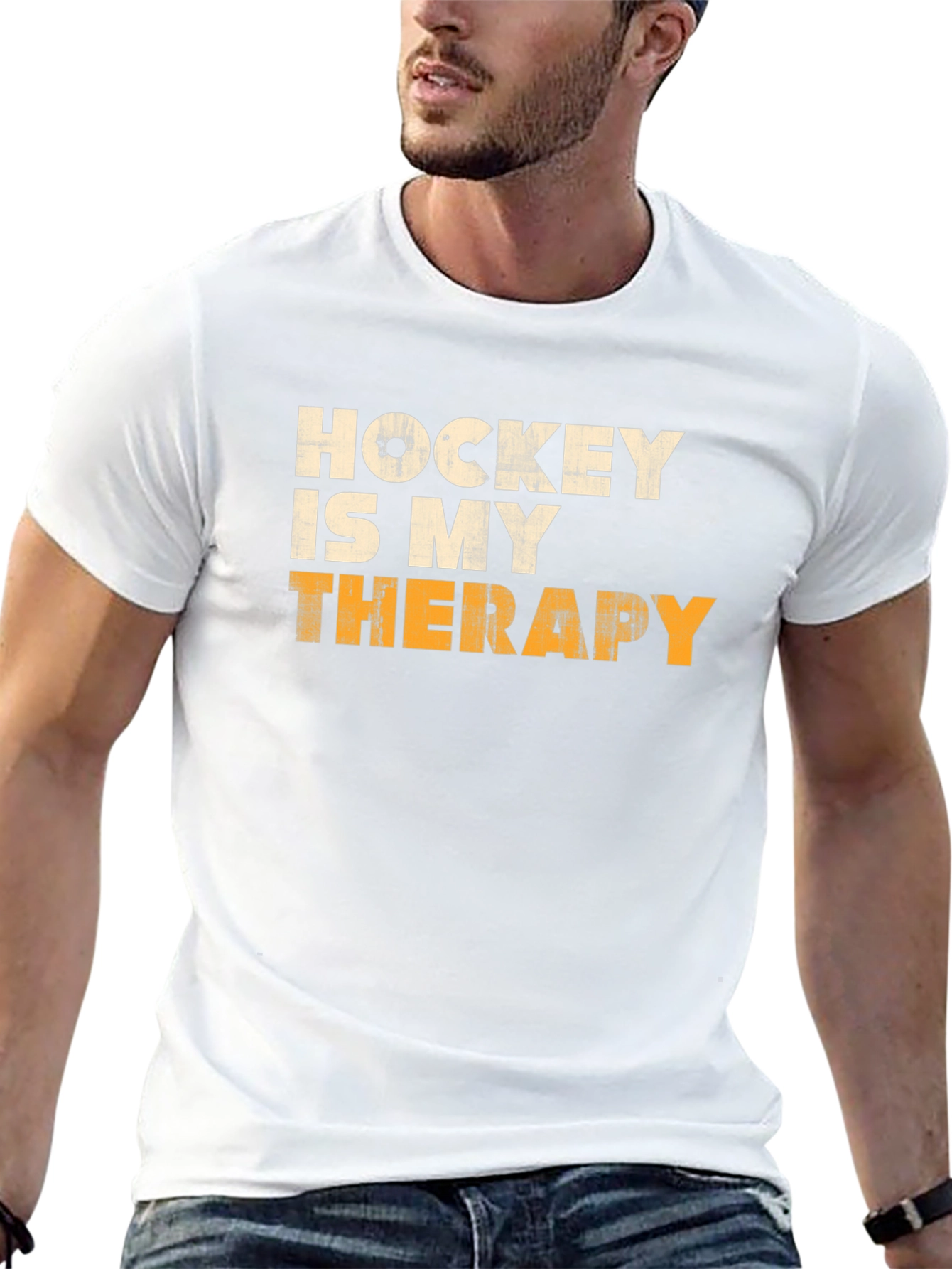 Hockey Is My Therapy Mens Black Graphic Tee