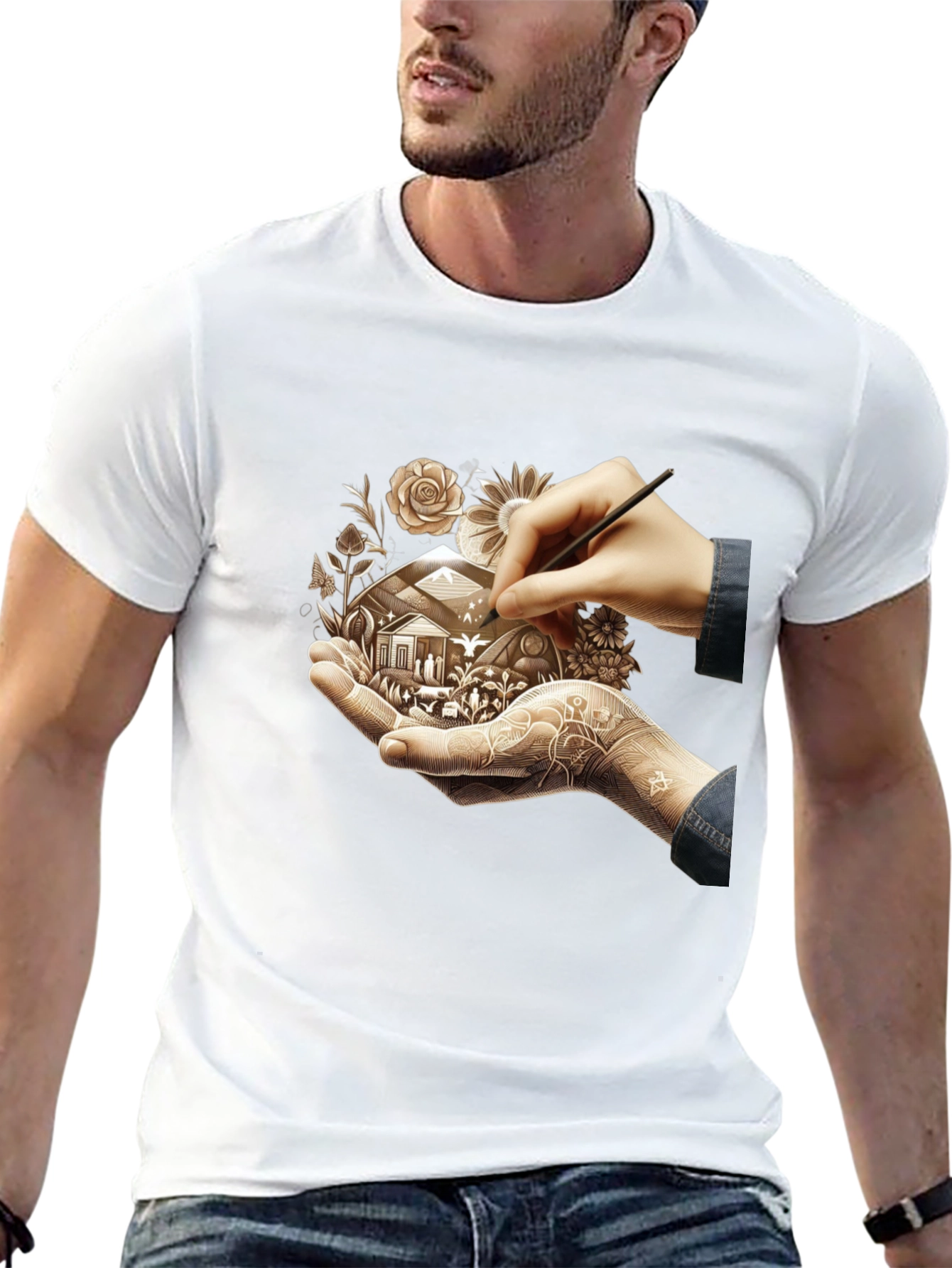 Artistic Design T-Shirt: Hand-Drawn Home Motif