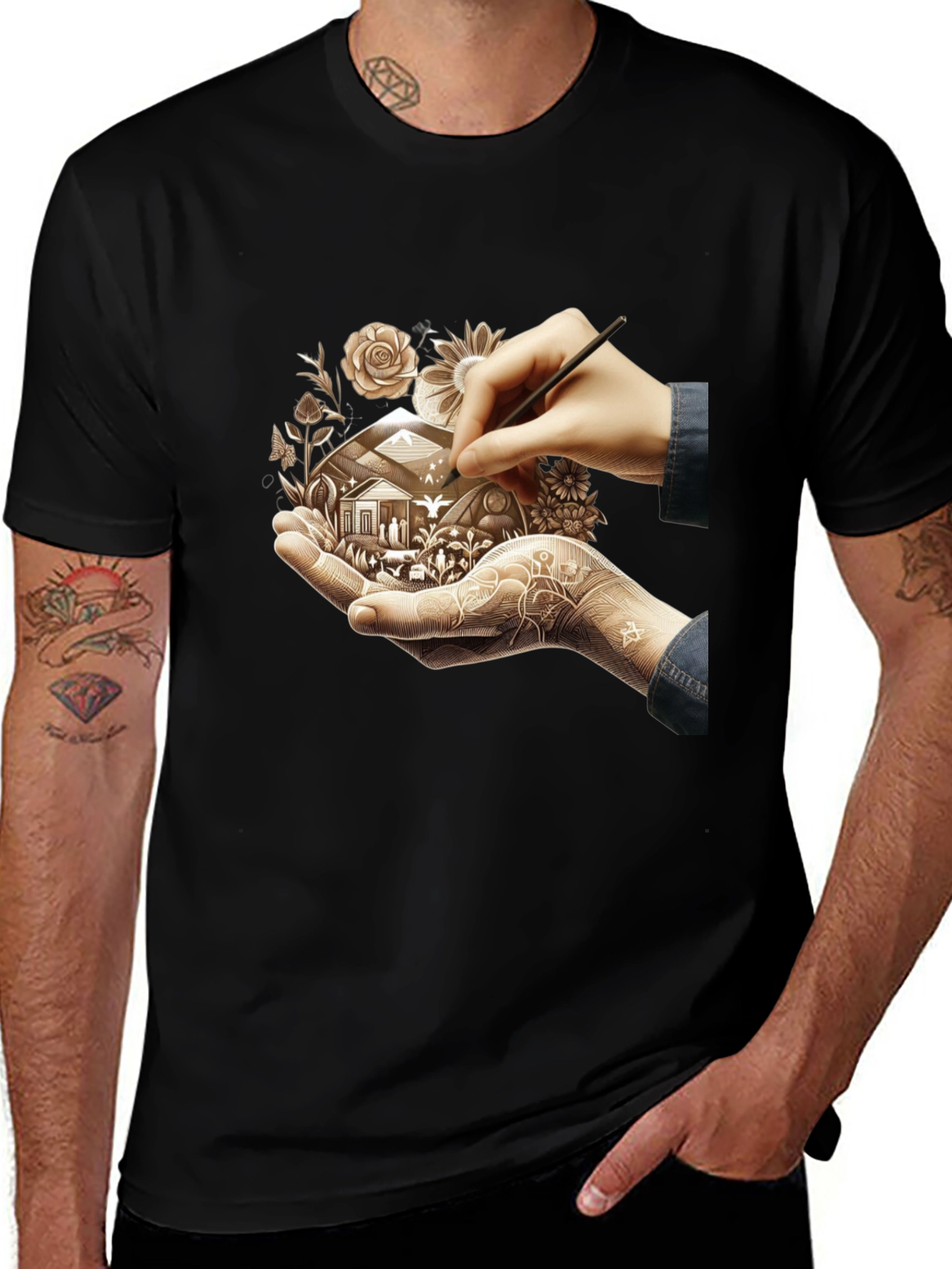 Artistic Design T-Shirt: Hand-Drawn Home Motif