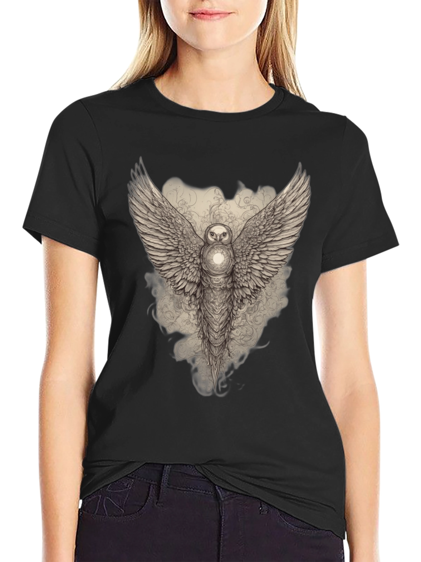 Mystic Owl Wings Graphic Tee - Black
