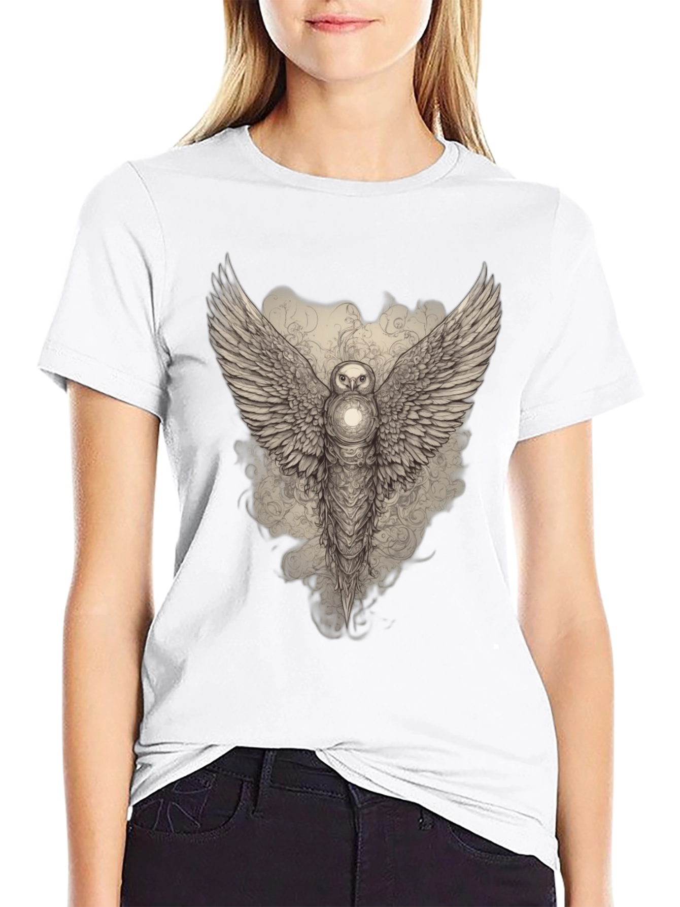Mystic Owl Wings Graphic Tee - Black