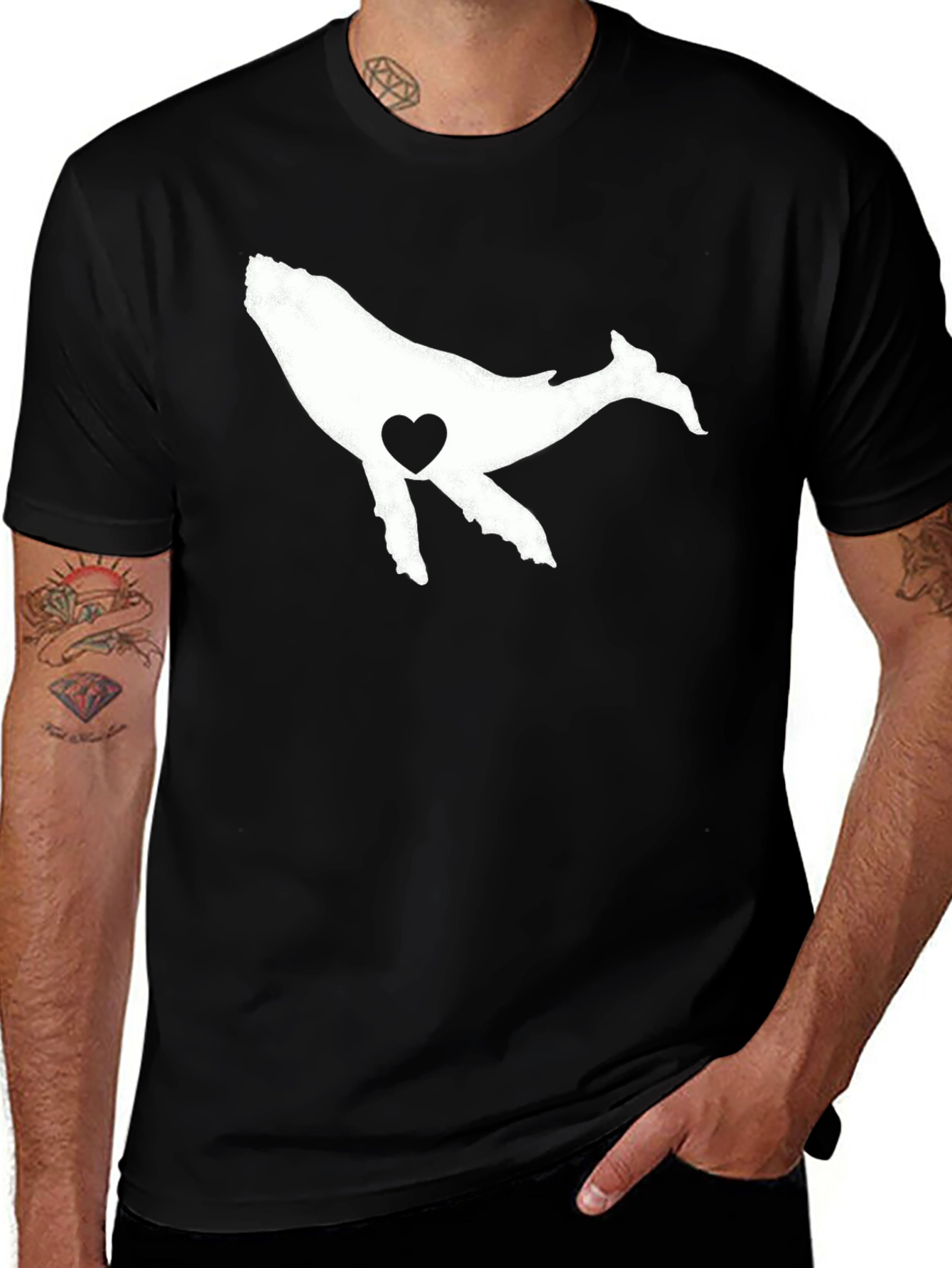 Whale Heart Graphic Tee - Black Casual T-Shirt