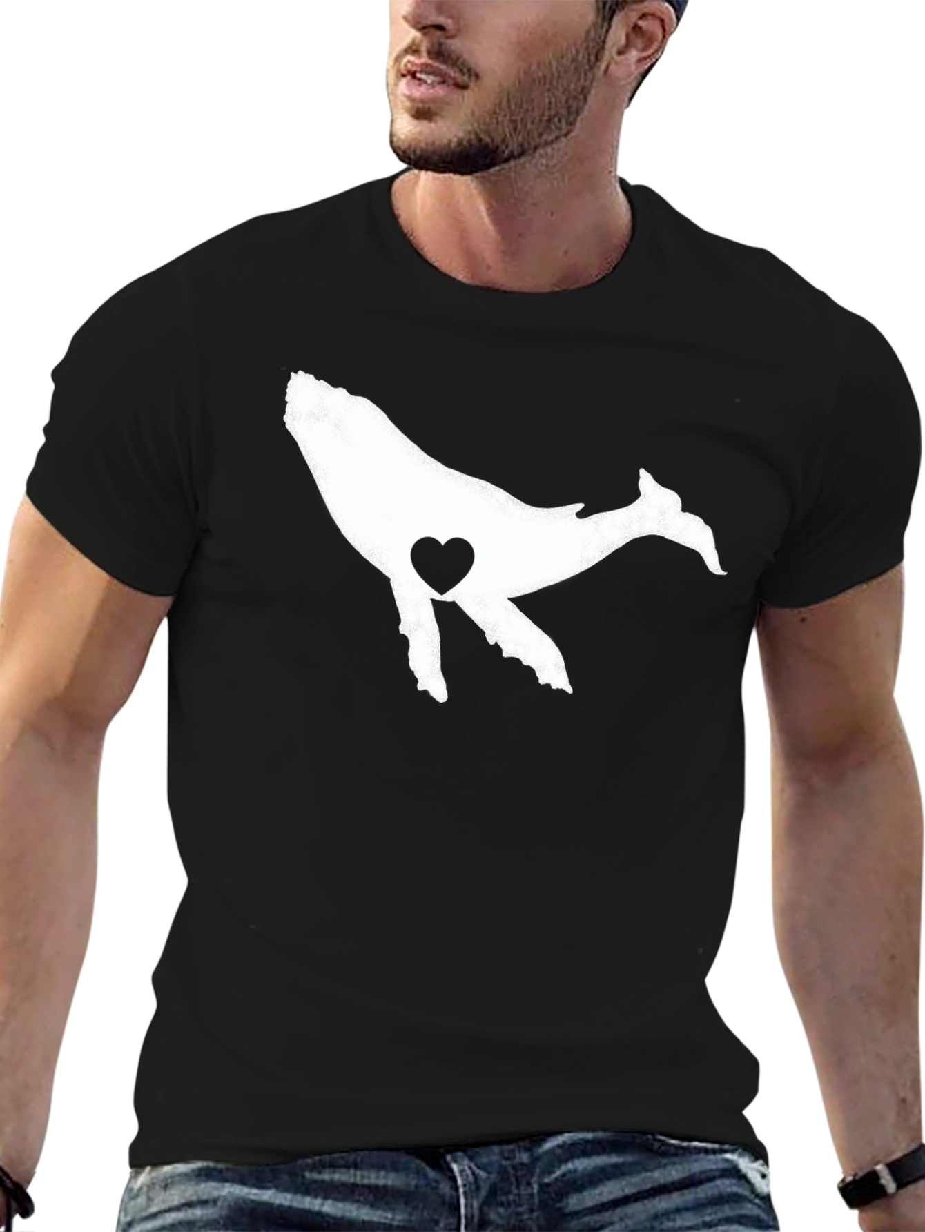 Whale Heart Graphic Tee - Black Casual T-Shirt