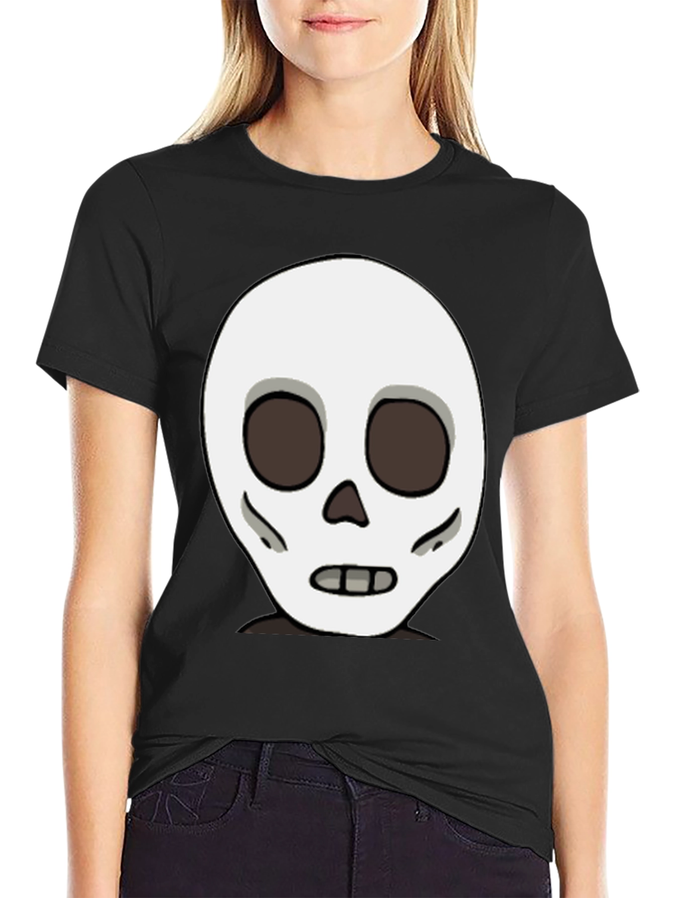 Skull Graphic Black T-Shirt - Cartoon Skeleton Design