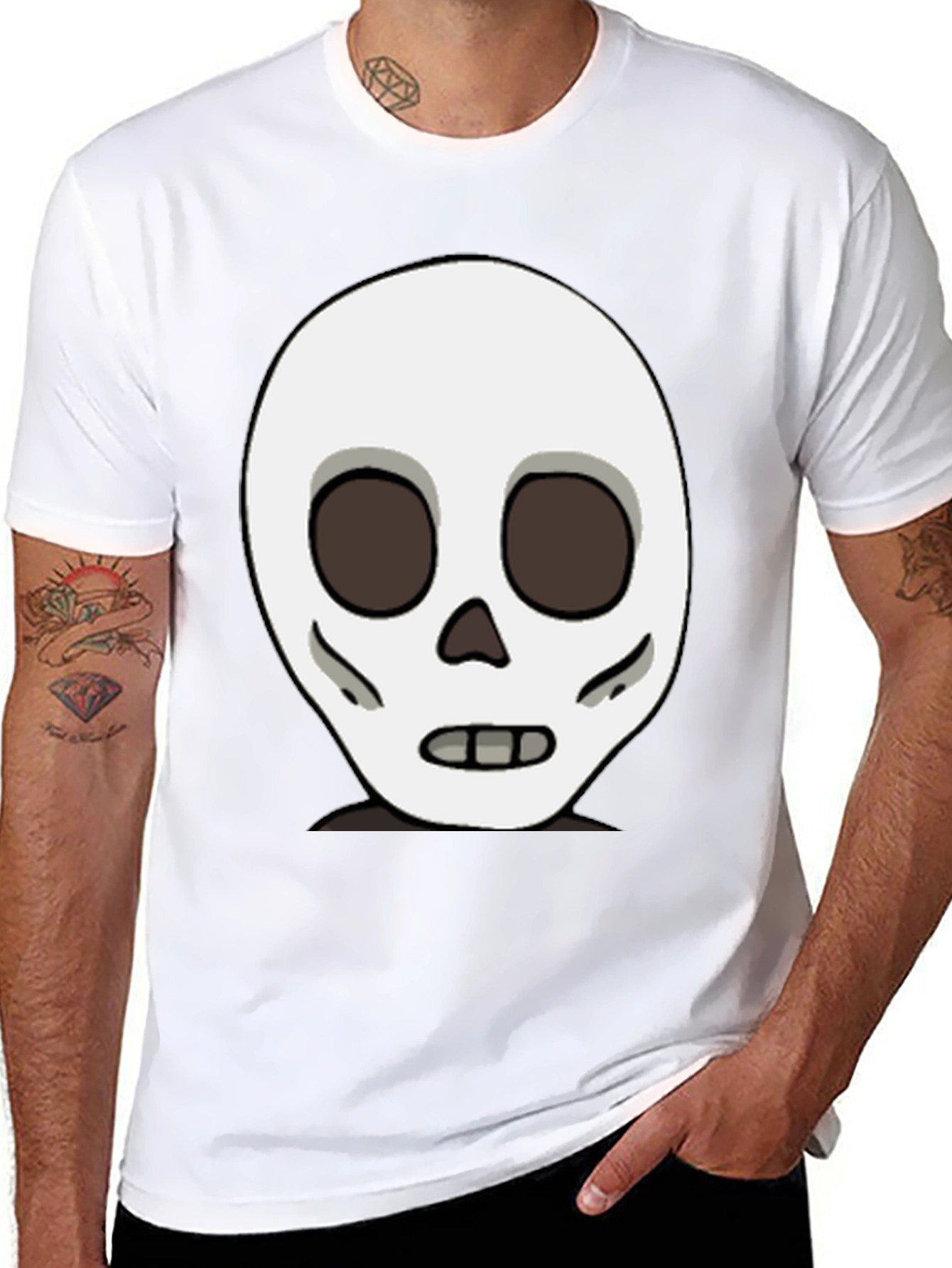 Skull Graphic Black T-Shirt - Cartoon Skeleton Design