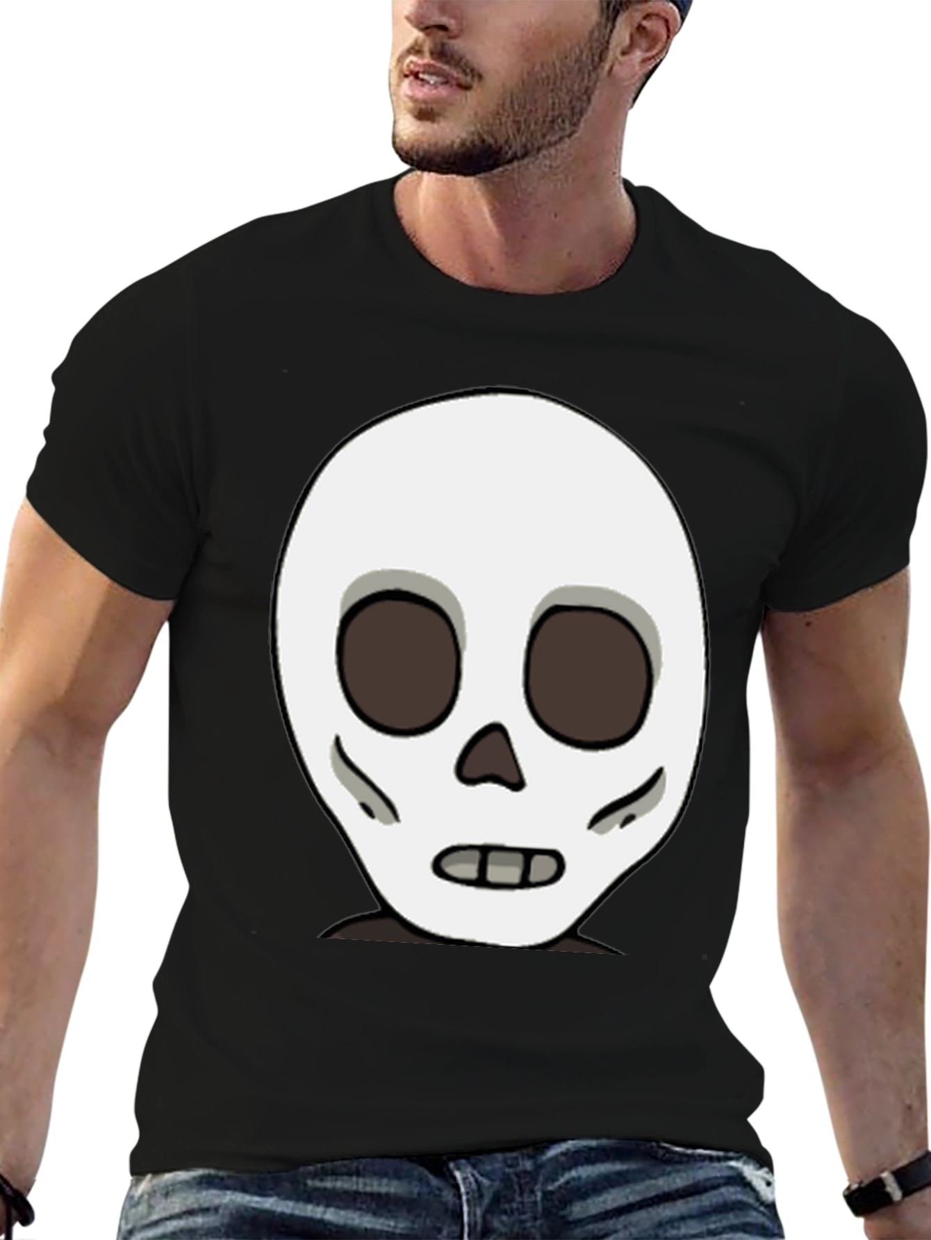 Skull Graphic Black T-Shirt - Cartoon Skeleton Design