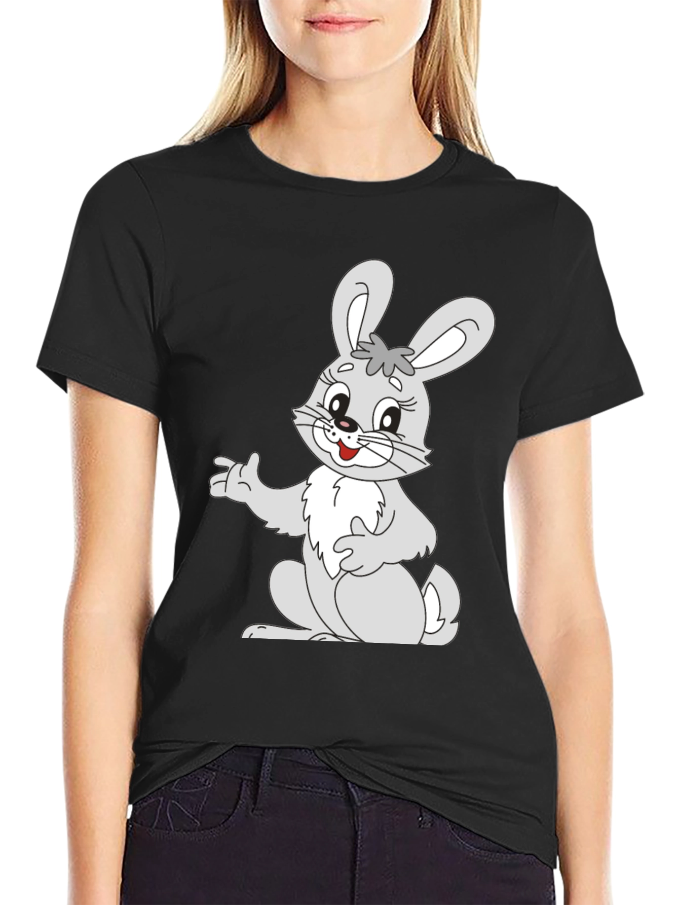 Cute Bunny Graphic Black T-Shirt
