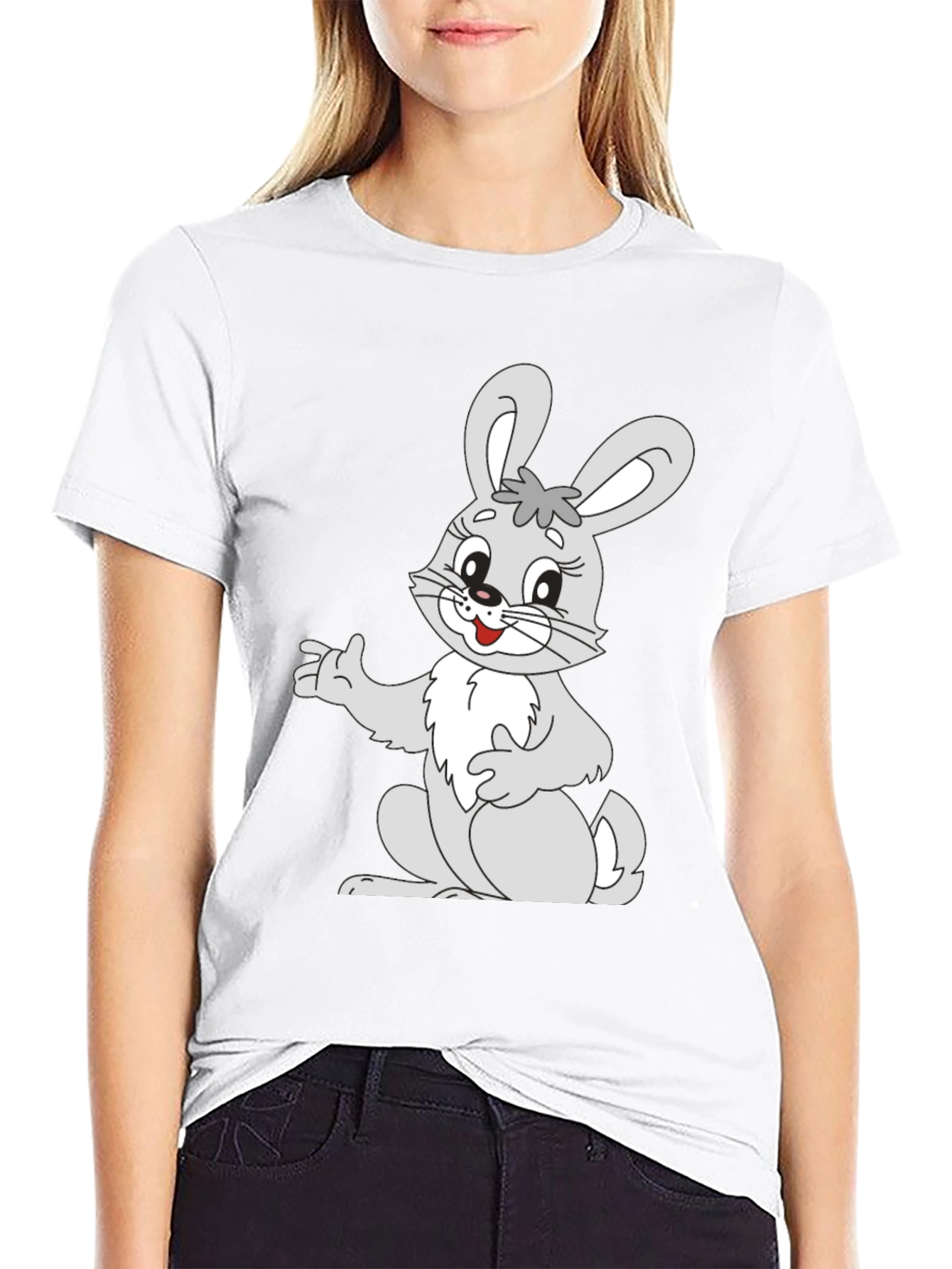 Cute Bunny Graphic Black T-Shirt