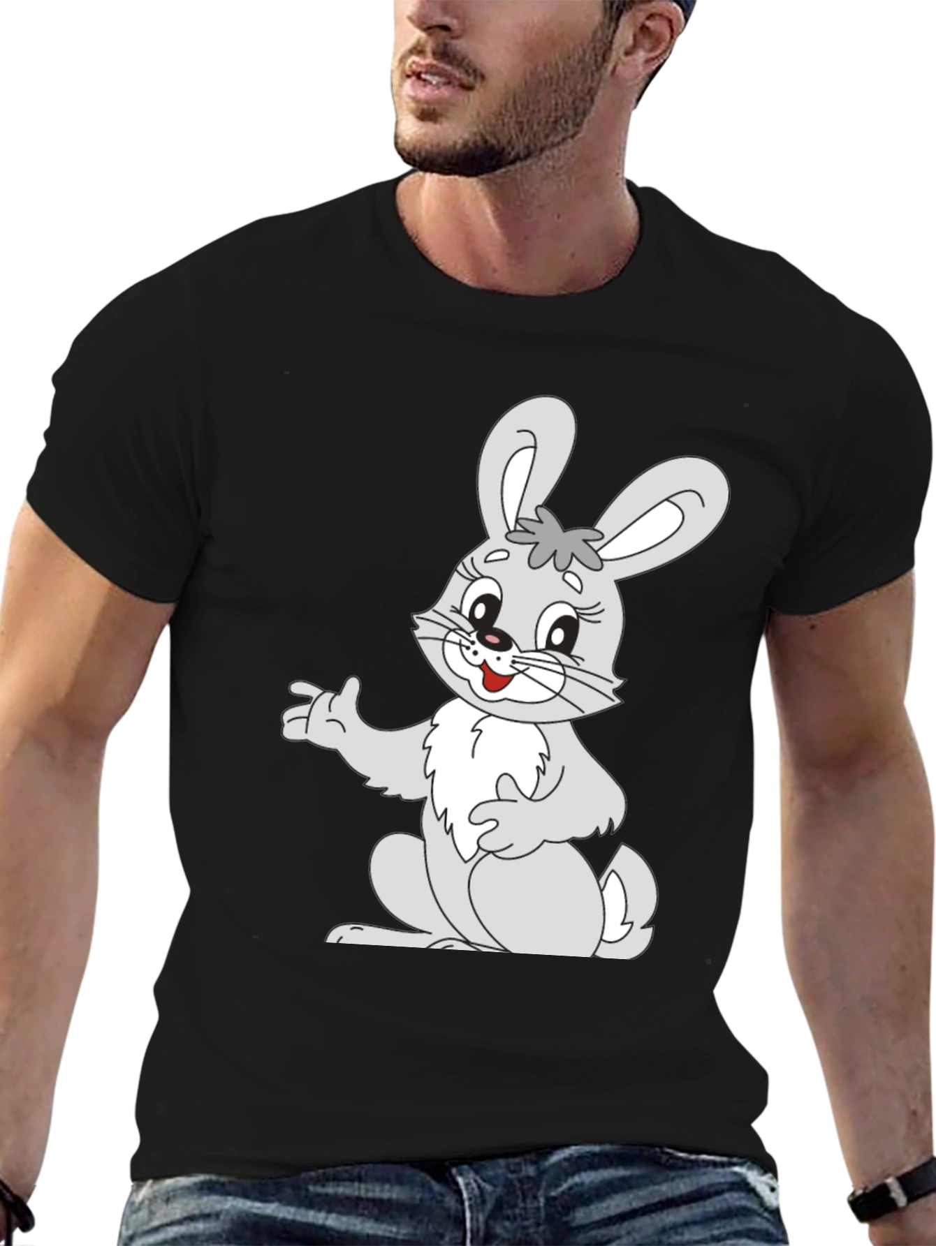 Cute Bunny Graphic Black T-Shirt