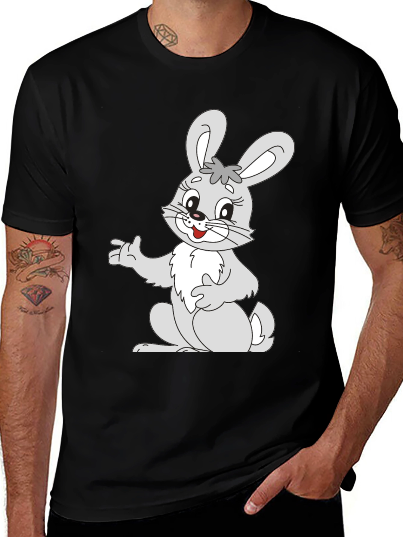 Cute Bunny Graphic Black T-Shirt
